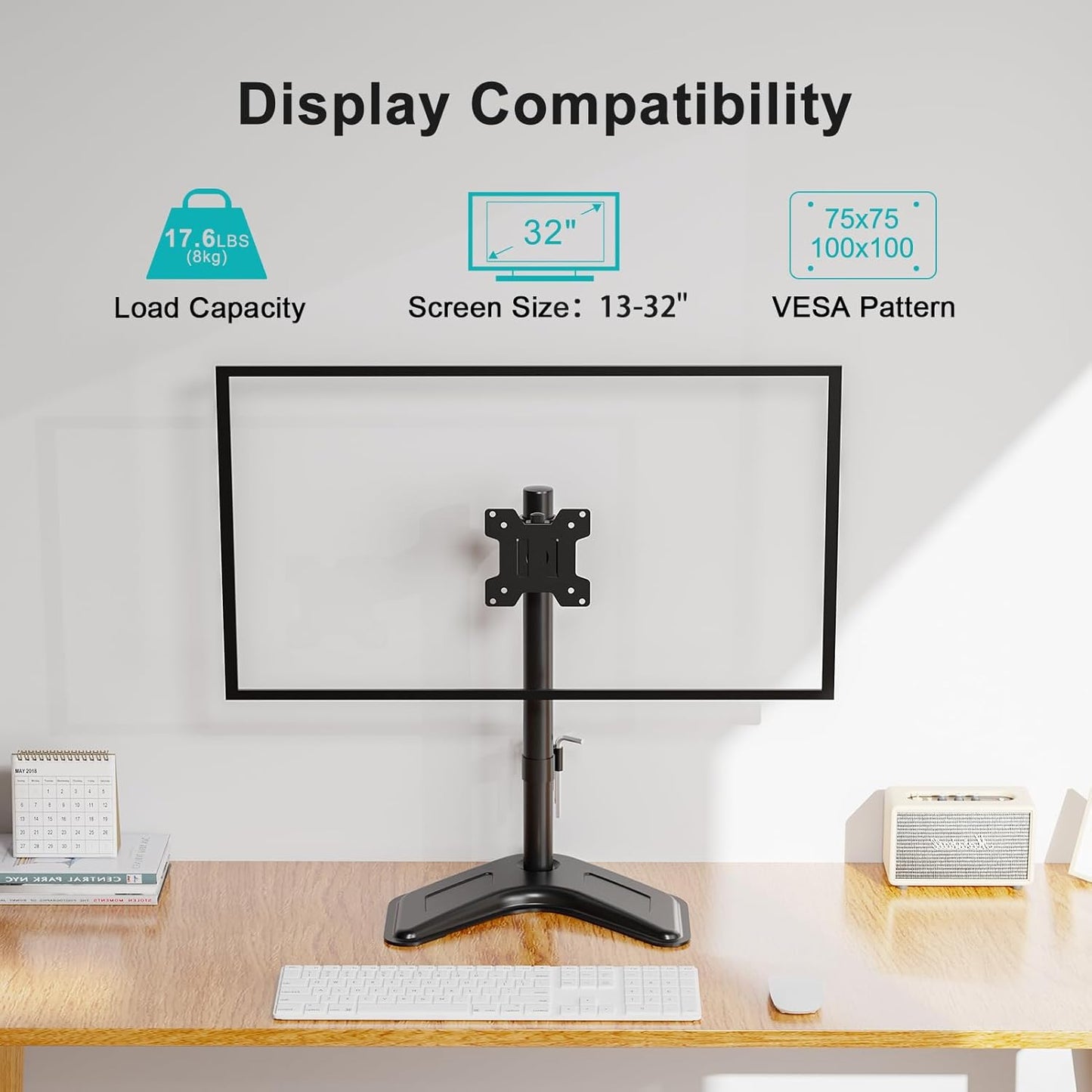 MOUNT PRO 13-32 inch/17.6 lbs 75x75 100x100 Single Monitor Stands Fits Screen, Free-Standing Computer Monitor Mount