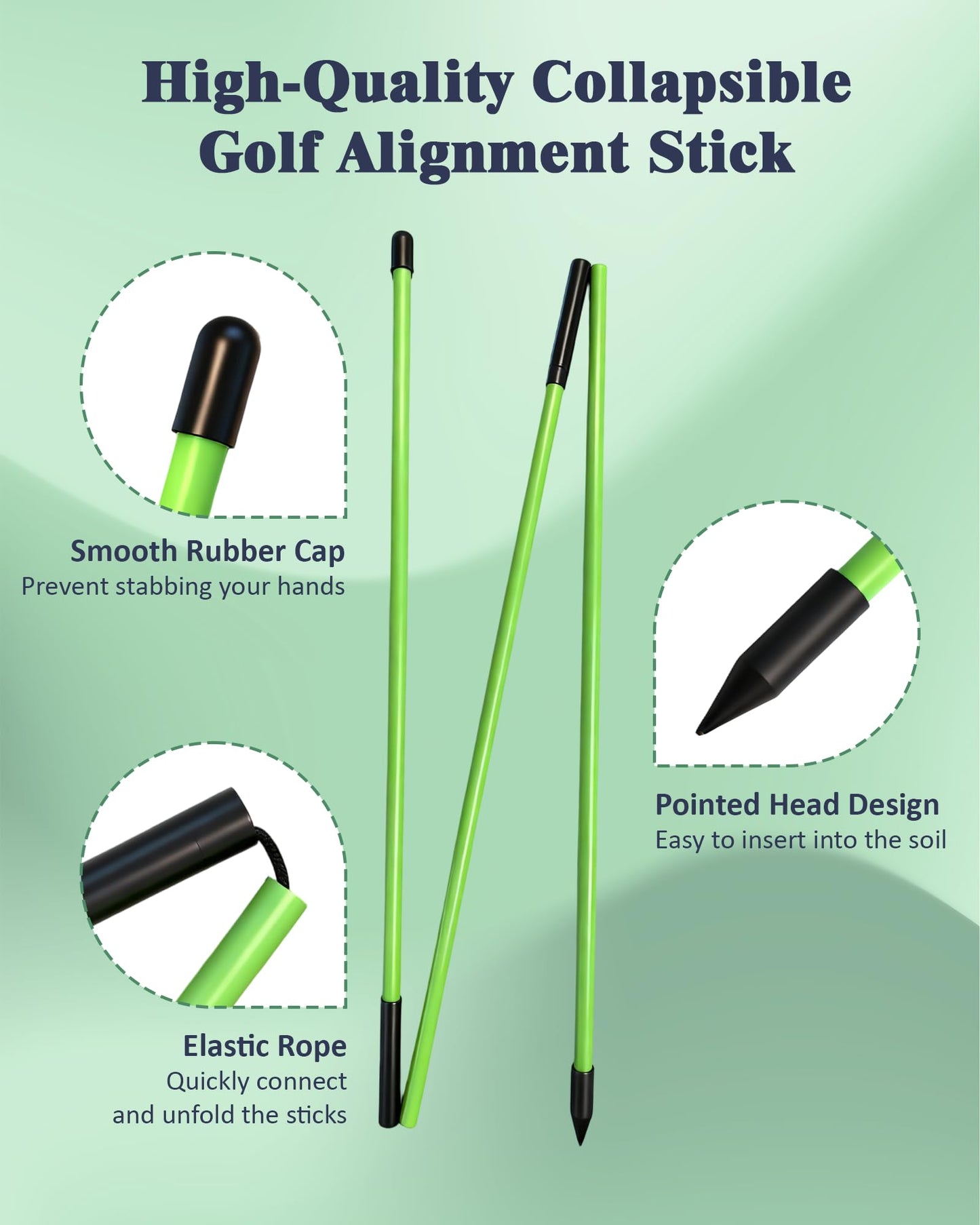 Josongslax Golf Alignment Sticks, 2 Pack Plastic 49" Collapsible Alignment Stick Golf Practice Rods Aid for Aiming, Putting, Swing Trainer, Posture Corrector with Tube Case, Golf Training Equipment