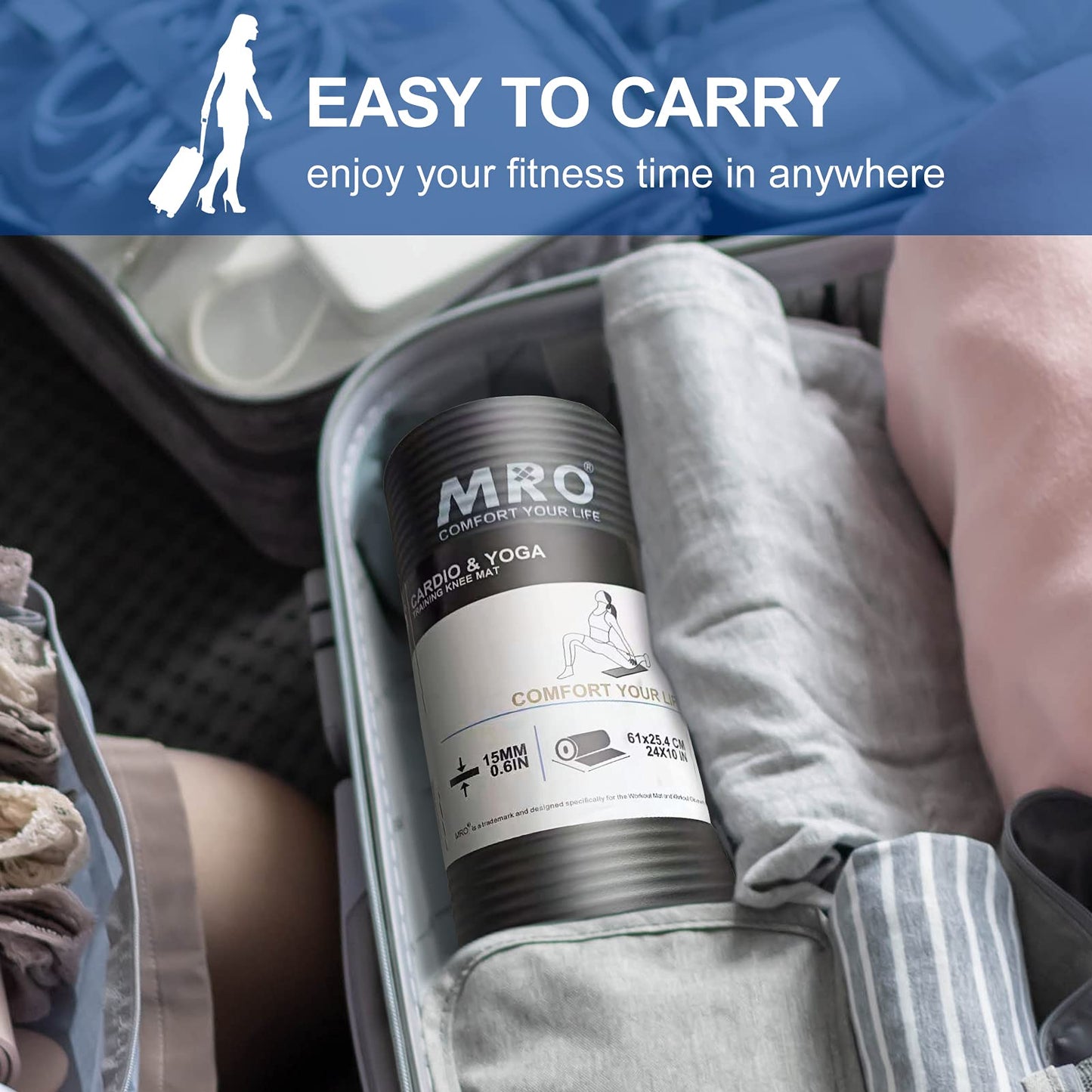 MRO Yoga Knee Pad Cushion –Premium Exercise Knee Pad - Eliminate Pain During Home Workout - Extra Padding & Support for Knees, Wrists, Elbows -Complements Your Yoga Mat 24''X10''X0.6'' 1 PACK