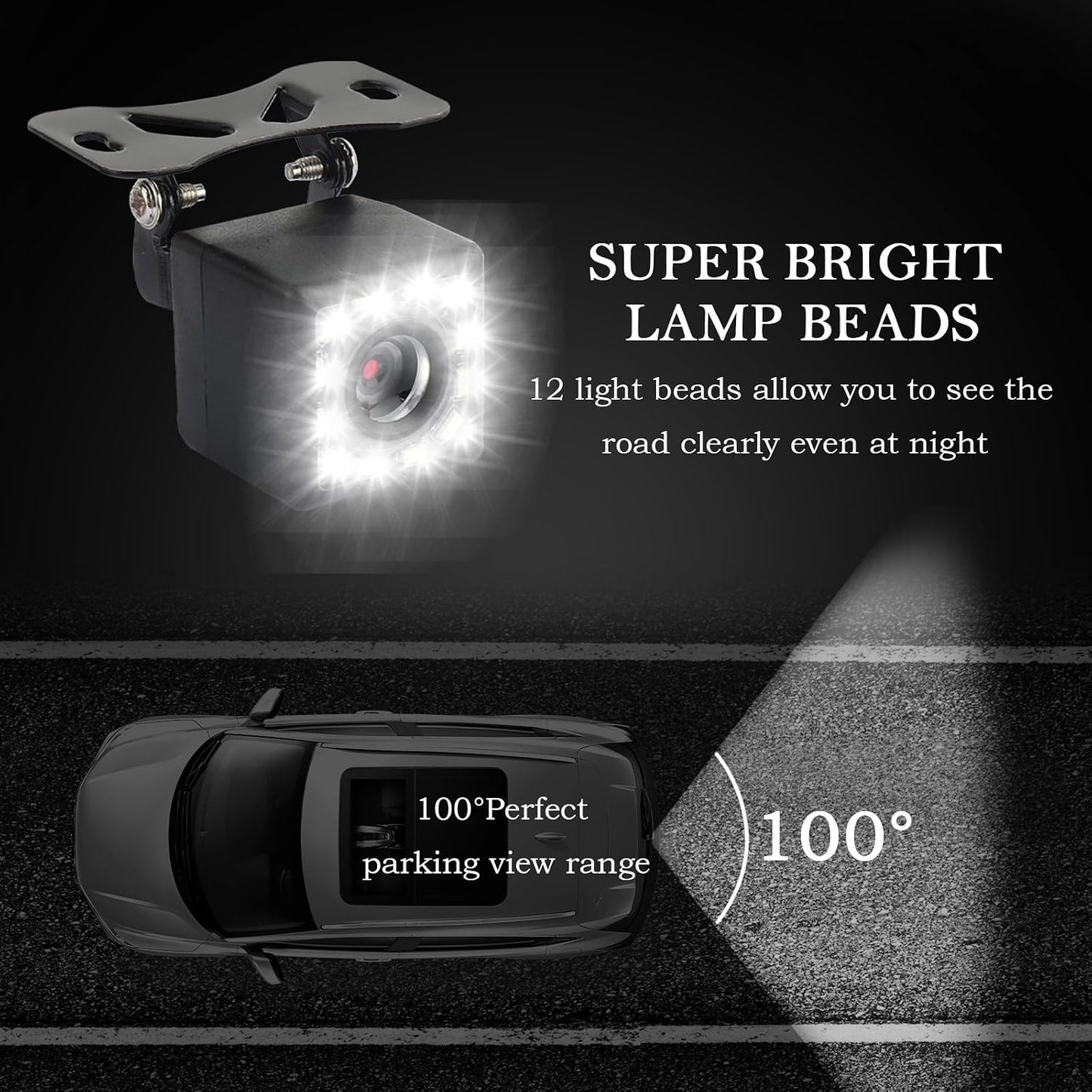 carleef 4.6'',12 Vision,150 12V Plug & Play Backup Camera with Monitor LED HD Rearview Mirror Camera for Night Wide