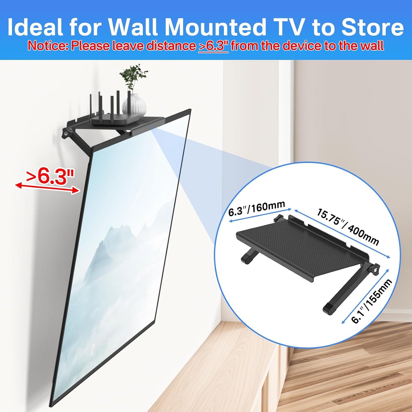 13 Inch Wide Platform TV Top Shelfs - Adjustable Cable Box Shelf for Wall Mounted TV Shelf for Cable Box, Streaming
