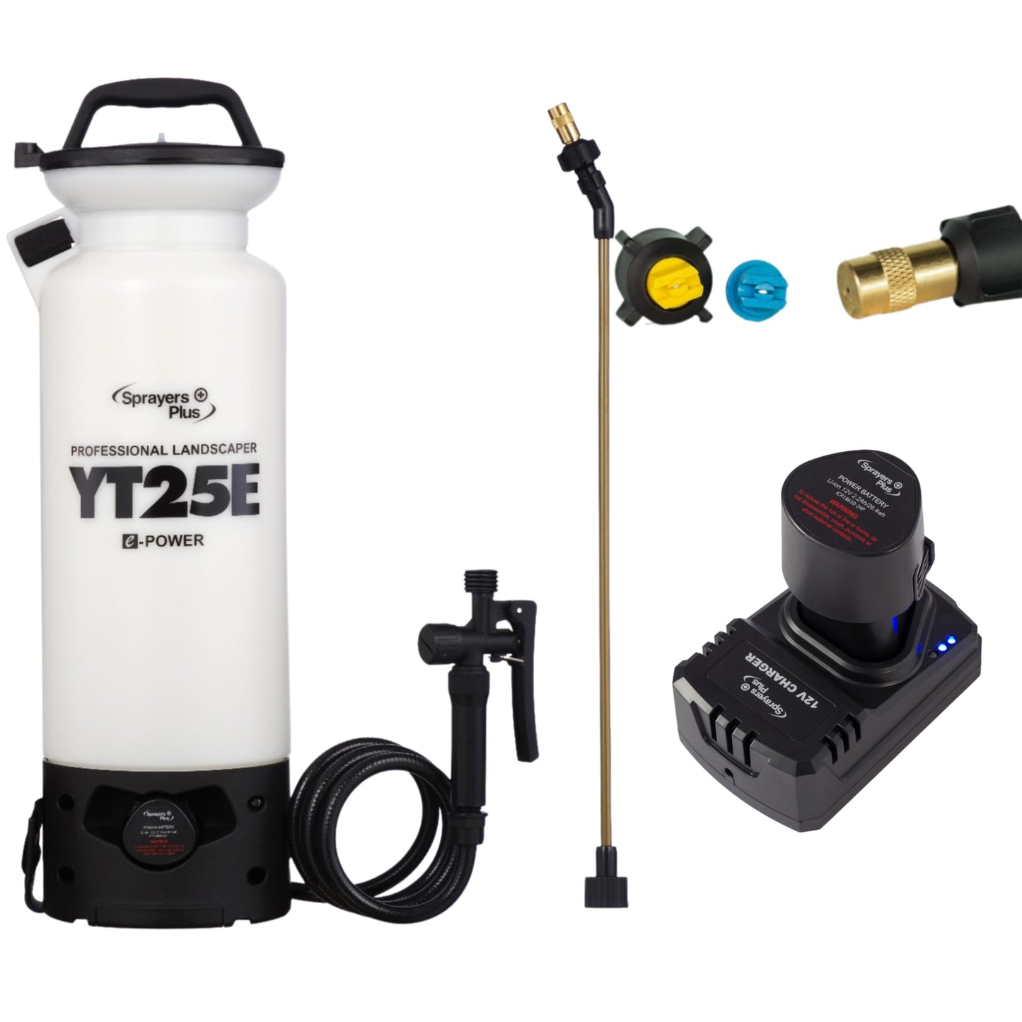Sprayers Plus YT25E Battery Powered Sprayer 2 Gallon, Rechargeable with 12V Lithium-ion Electric Sprayer,Chemical Resistant Brass Wand Nozzle,Viton Seals for Long Distance Lawn Care