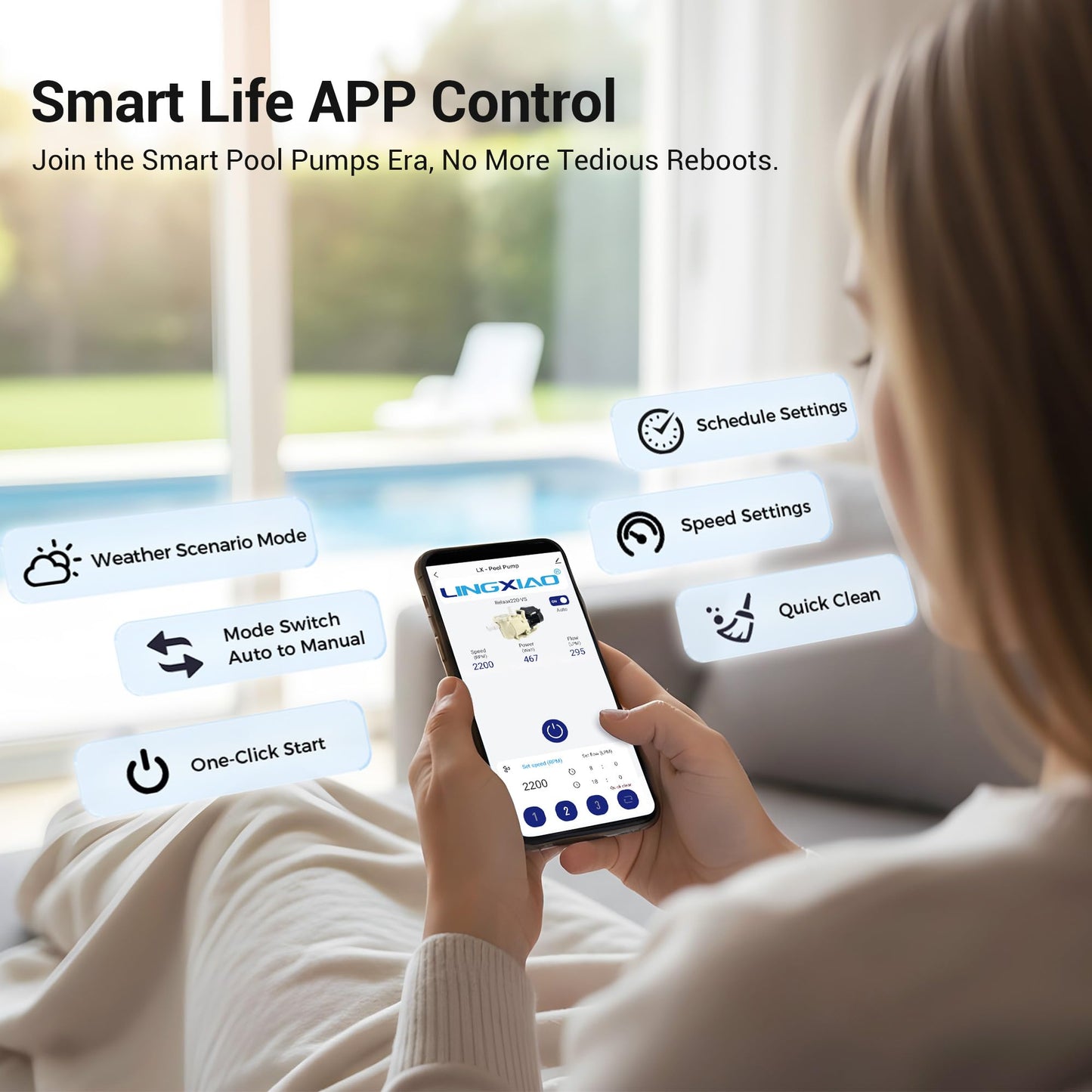 LINGXIAO Smart Variable Speed Pool Pump 2 HP, 115/208-230V, In/Above Pool Pump With Smart Life APP Control, Energy Star Certificate, High Flow & Self Priming - (2025 New Upgrade)