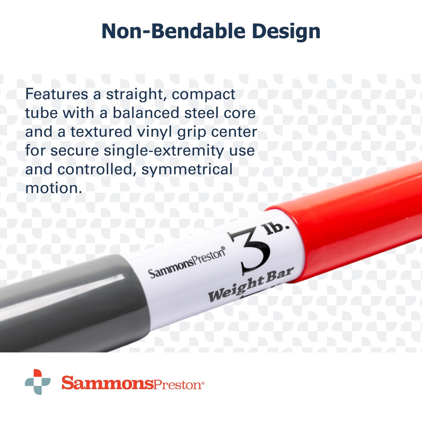 Sammons Preston Rehab Weight Bar, Red, 3 Pounds, Weighted Bar for Exercise, Color-Coded Bars with Grip, Physical Therapy Equipment for Home & Clinical Use, 30" Compact Design