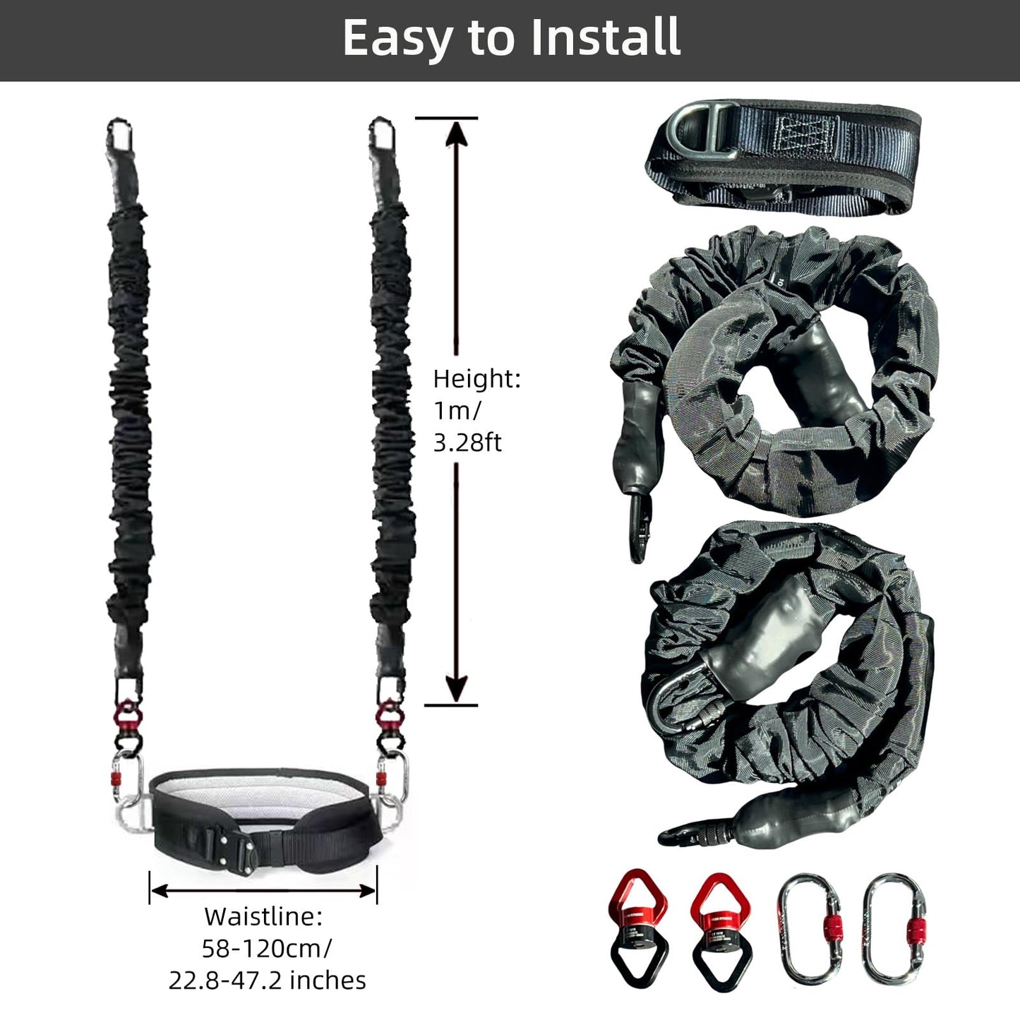 PRIOR FITNESS Back Somersault Bungee Dance Set, CE Certified, Backward Flip Training Equipment with Padded Waist Belt, Heavy-Duty Cords & Safety Swivels for Fitness Taekwondo Martial Arts Kickboxing