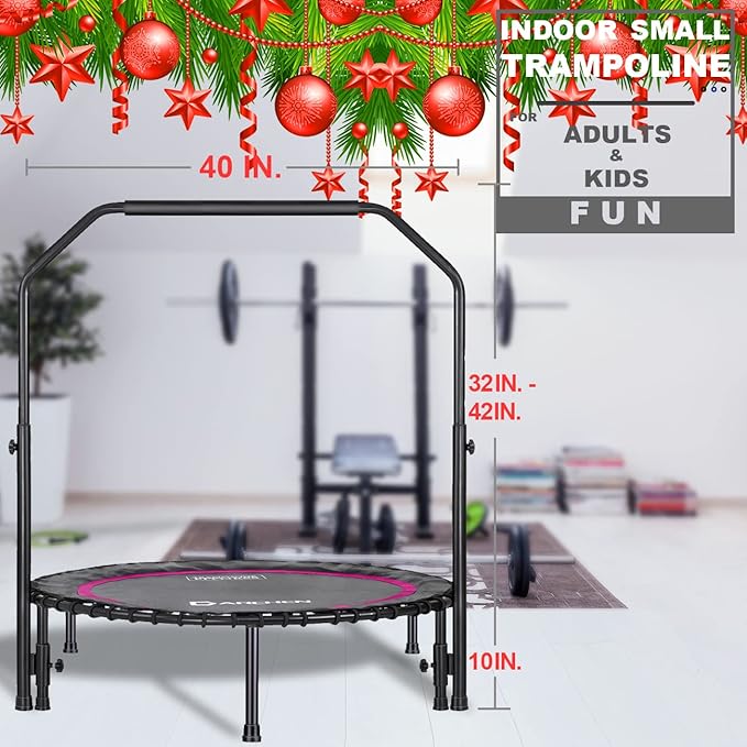 DARCHEN 450 lbs Mini Trampoline for Adults, Indoor Small Rebounder Exercise Trampoline for Workout Fitness for Quiet and Safely Cushioned Bounce, [40 Inch]