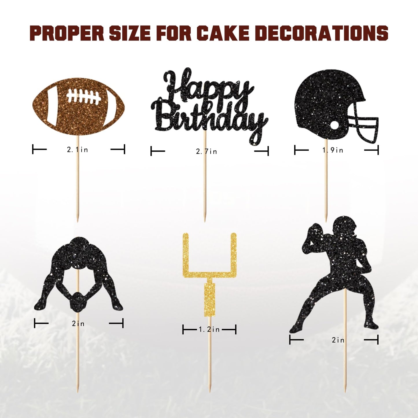 Vofrise 36PC Football Cupcake Toppers for Birthday,Glitter Football Cake Toppers for Boys Birthday Party Decorations Supplies