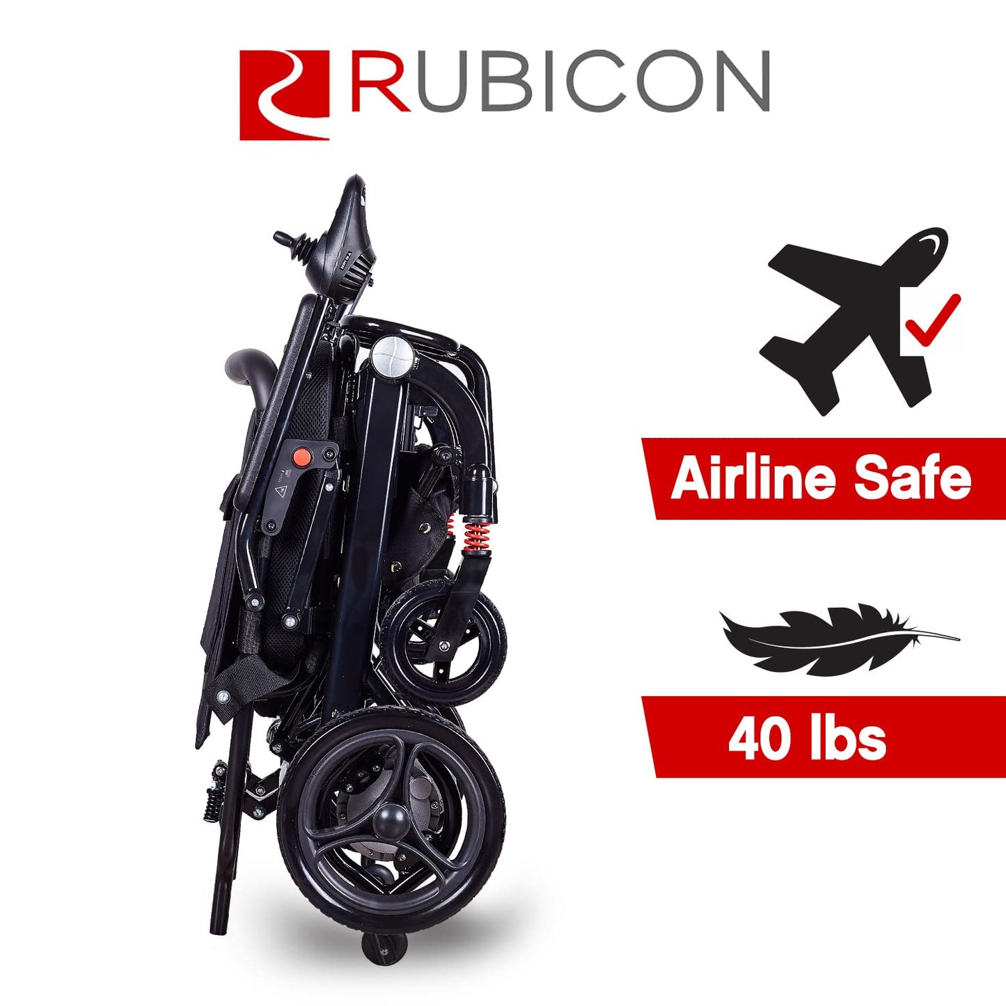 Rubicon DX07 All Terrain Foldable Electric Wheelchairs for Adults - Powerful 500W Motor - 12 mi Cruise Range - Detachable Airline Friendly Battery Supports up to 265 lbs (Black)
