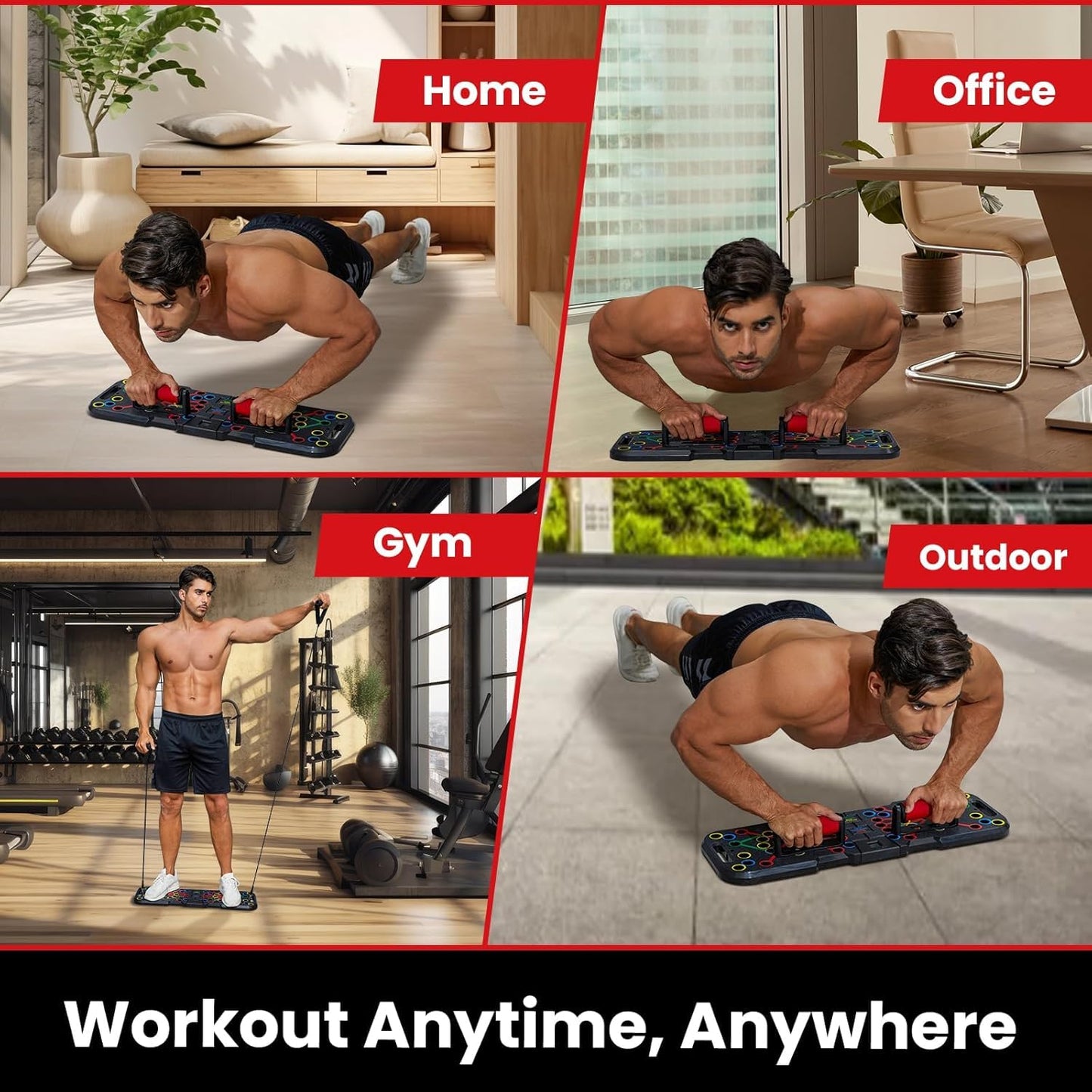 WeePro Push Up Board 60 in 1 with Smart Counter, Foldable Portable Home Gym System with Resistance Bands & Handles, Strength Training Equipment for Men & Women, Full Body Workout Kit