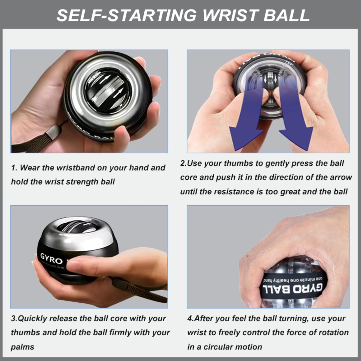 All-Metal Power Gyro Ball(2026 New 6-Level Color-Shifting), Weighted Auto-Start Hand Wrist Forearm Trainer and Strengthener for Exercise Joint and Muscle with Led Light (with Ball Bag)