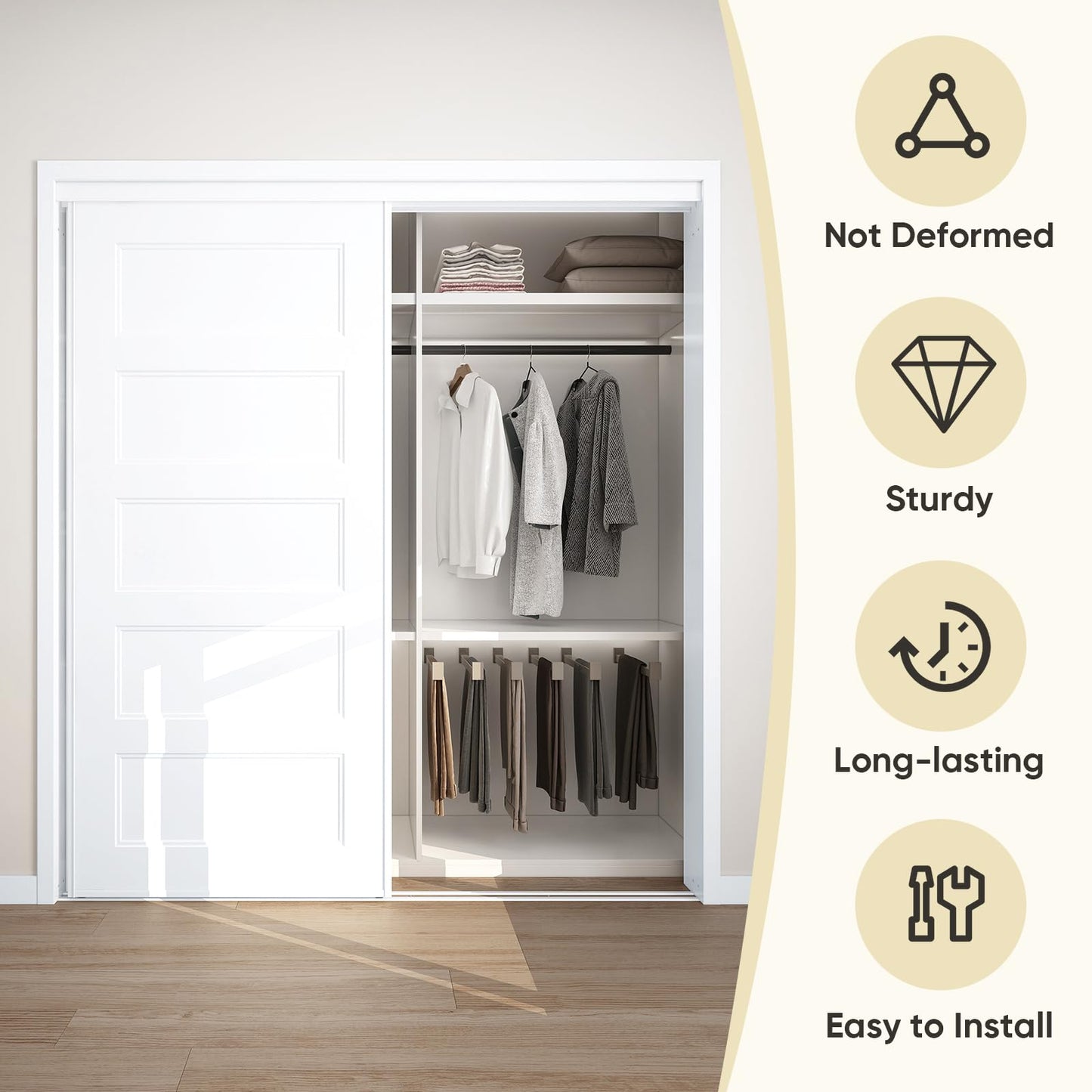 JUBEST Sliding Closet Door 72"(Double 37") x80, 5-Panel Steel Frame Bypass Primed Door with Top & Bottom Track Kits, Pre-Assembled Hardboard Panels with Paintable Surface, Durable & Sturdy