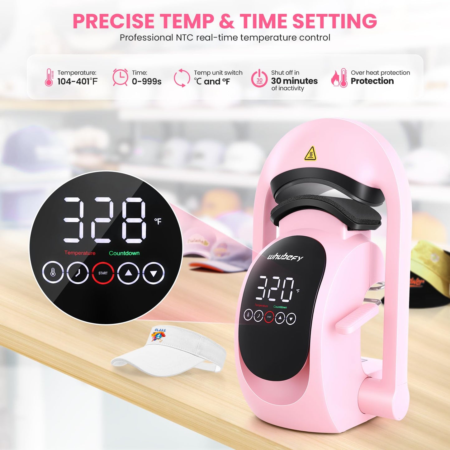 Whubefy Auto Hat Heat Press Machine, 3-in-1 Hat Press Heat Machine for Caps with 3 Platens, Blank Cap, Gloves, Automatic Open/Release, Heat Transfer Cap Heat Press HTV Iron On for Vinyl, Sublimation