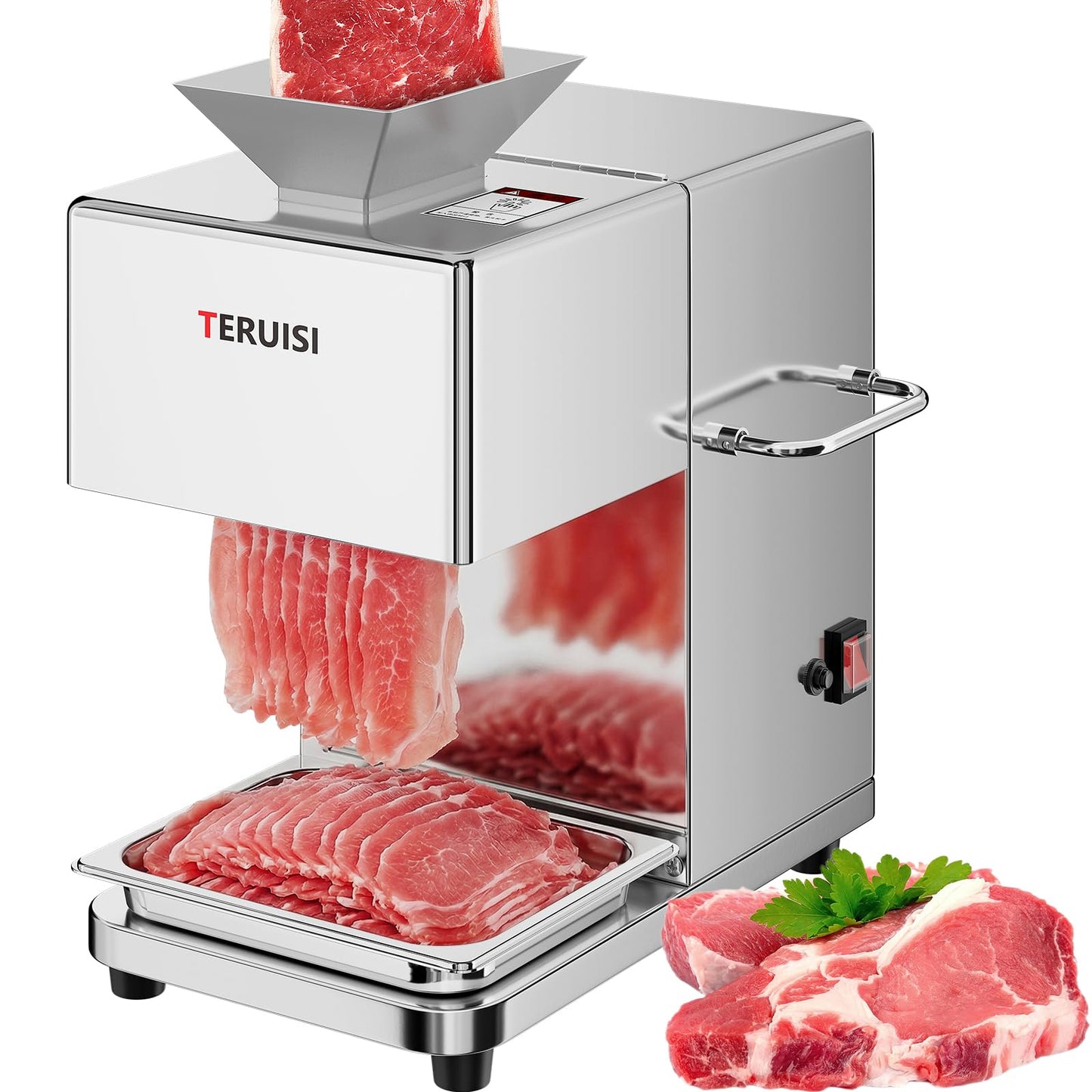 TERUISI Meat Cutter Machine, 1100W Commercial Meat Slicer with 600LBS/H Slicing Output, 3.5mm Electric Meat Slicer Cutting Machine with Removable Blade for Boneless Meat Soft Vegetables