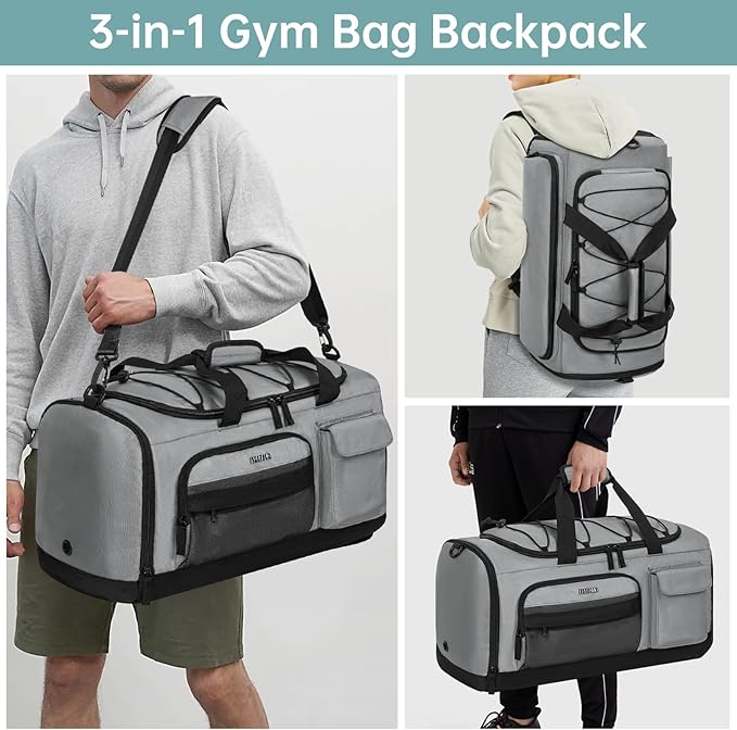 Gym Bag for Women & Men, Sports Travel Duffle Bag with Shoe Compartment, Anti-Theft Carry On Weekender Bag, Water Resistant Overnight Backpack for Airplane, Gym, Travel (Grey)