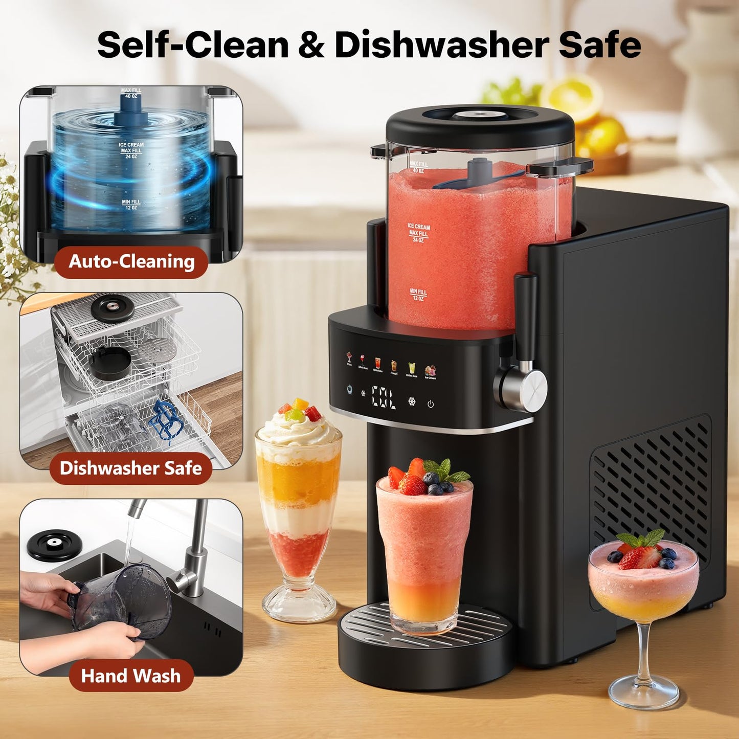 Ranvaira Slushie Machine, Ice Cream Maker, Slushy Machine for Home and Families, No ice needed with Rapid Chill & Temperature Control, Multi-function for Margarita, Frappé, Easy to Clean, Black