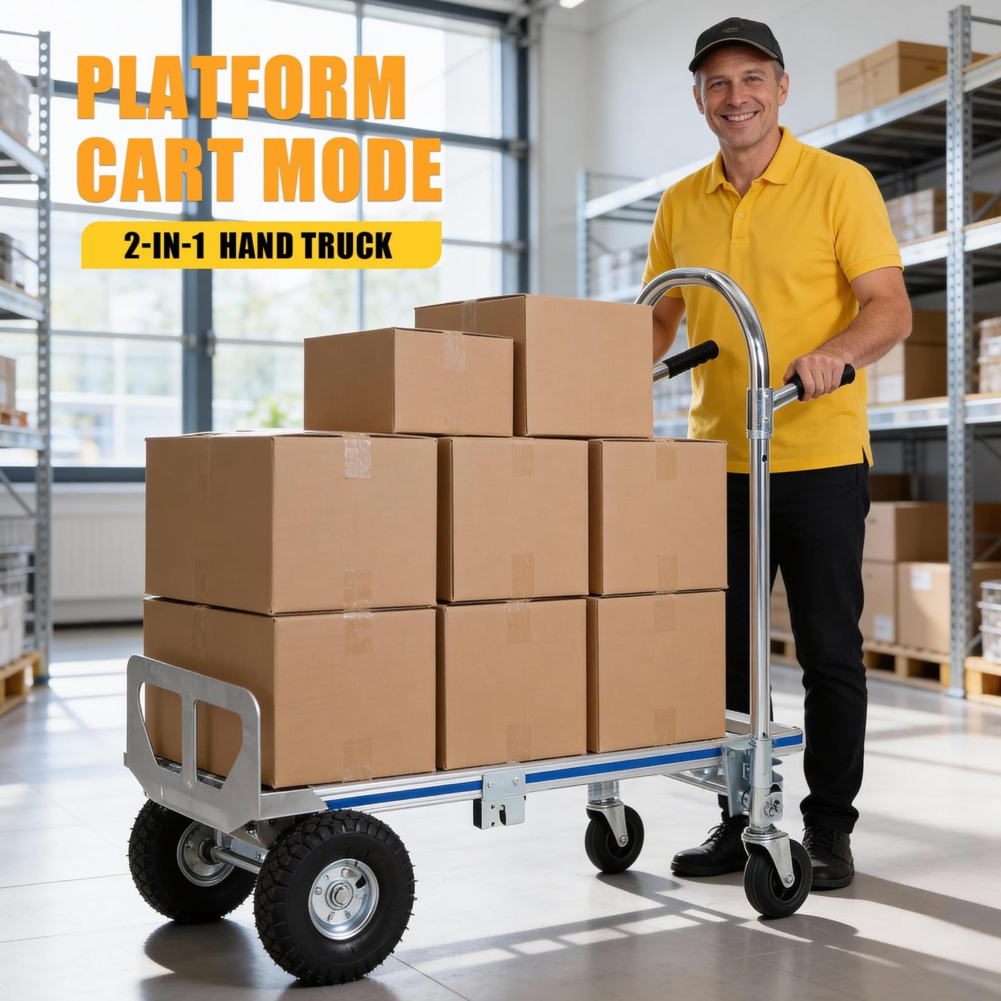 700LB Heavy Duty Hand Truck, 2 in 1 Aluminum Folding Carts with 10" Wheels, Collapsible Cart for Transport and Moving in Warehouse, Supermarket, Garden