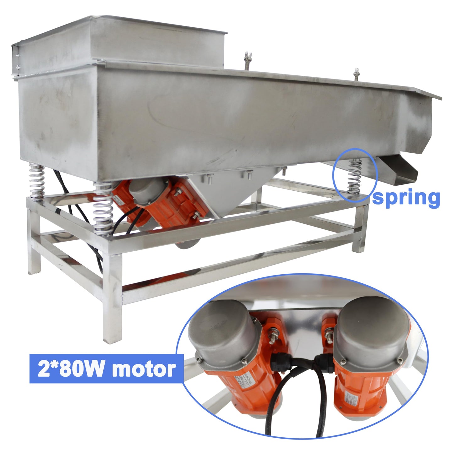 TECHTONGDA Straight Vibrating Sieve Screen Shaker Electric Linear Sifter Machine Stainless Steel Two Layers Two Motors 10mm 5mm Screen Size 15.7×37.4inch 110V