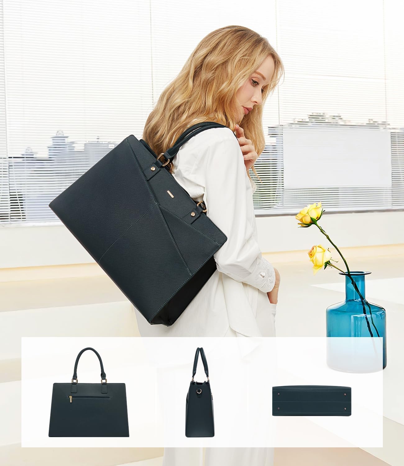 LOVEVOOK 15.6 Inch Laptop Tote Bag for Women, Leather Business Office Work Bag Computer Briefcase with Small Clutch fit