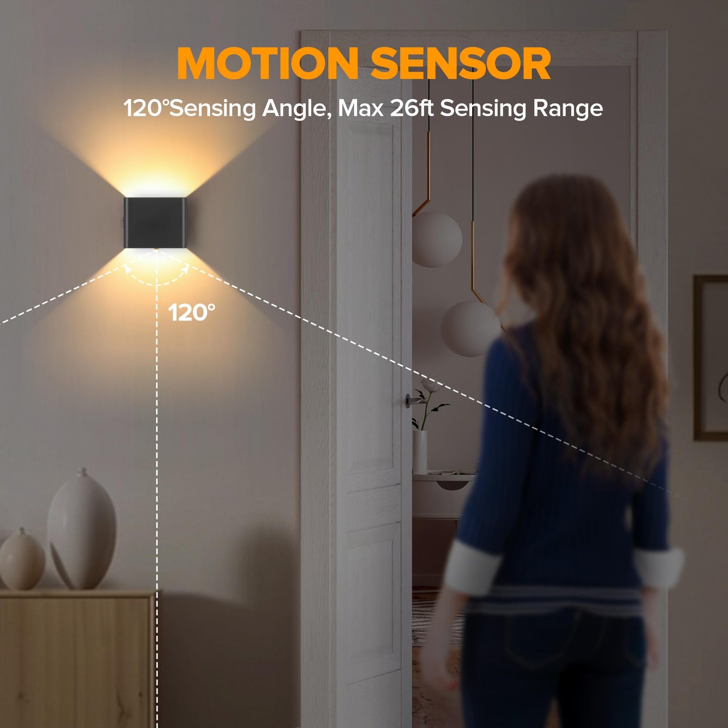 LUTEC Motion Sensor Wall Light, 5000mAh Rechargeable, Waterproof, Wireless LED Sconce, Black, Model LUTEC-MSWL2PACK