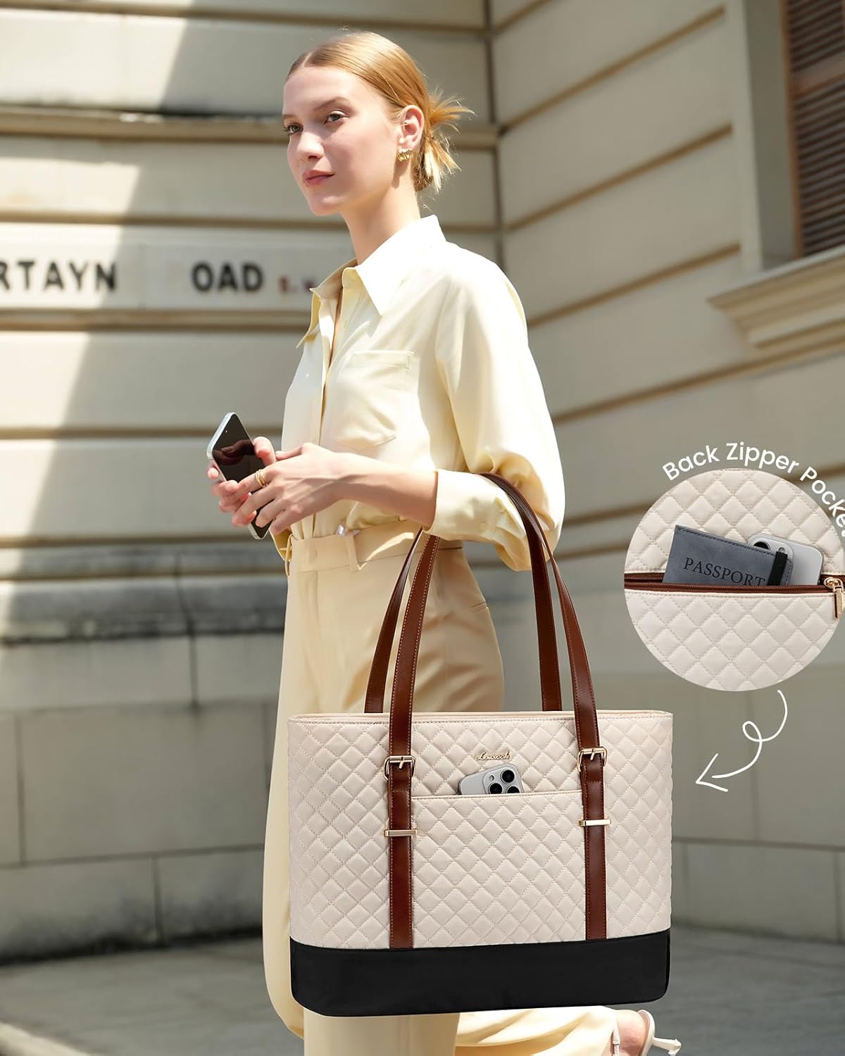 LOVEVOOK 15.6 Inch Laptop Bag for Women, Work Tote Computer Bag With Large Cup Holder, Lightweight Large Laptop