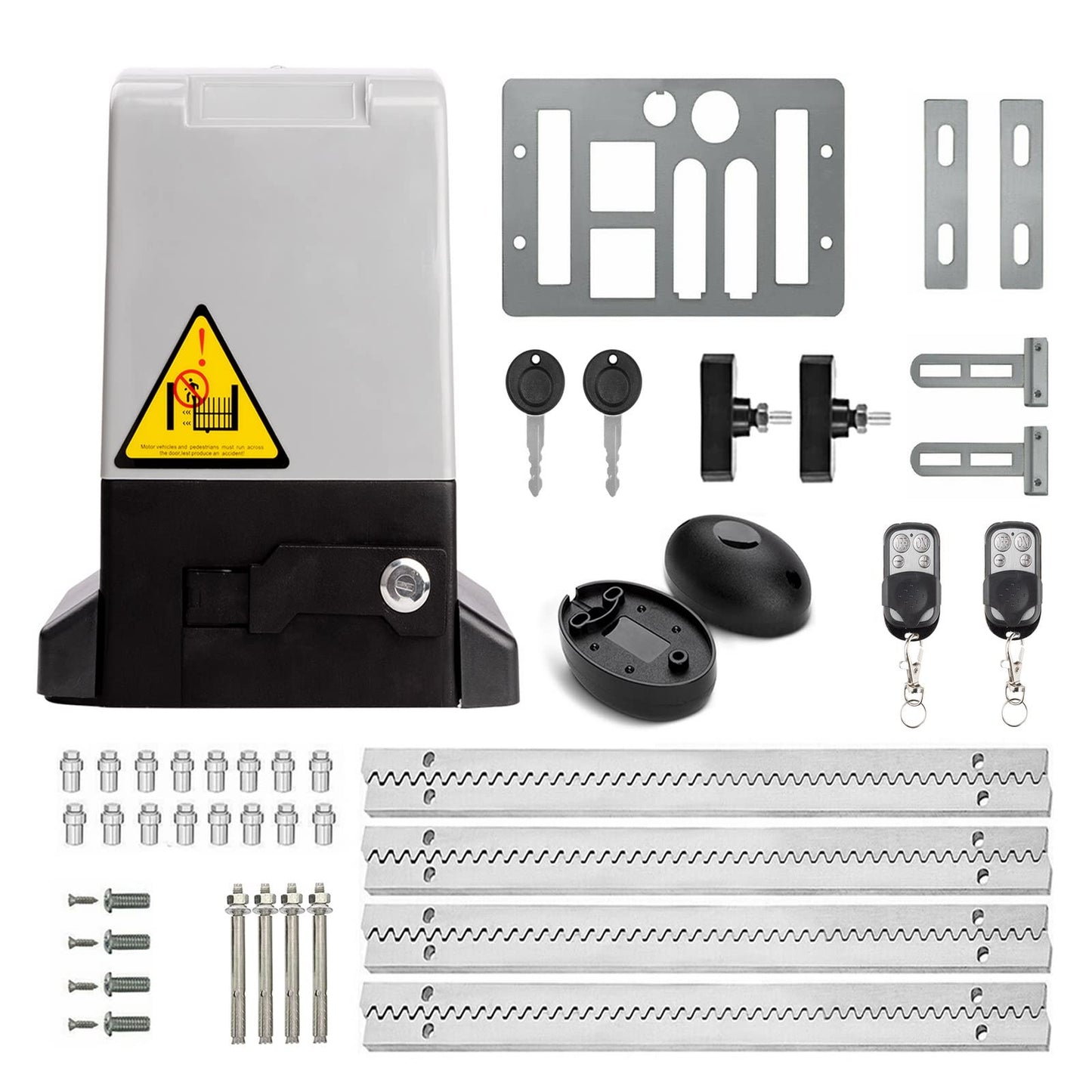 Blütezeit 5300lb Rack Drive Sliding Gate Opener, 1200W Automatic Slide Gate Motor with IR Sensor & Remote Complete Kit, 1.6HP Electric Rolling Driveway Gate Operator for Gates up to 40ft