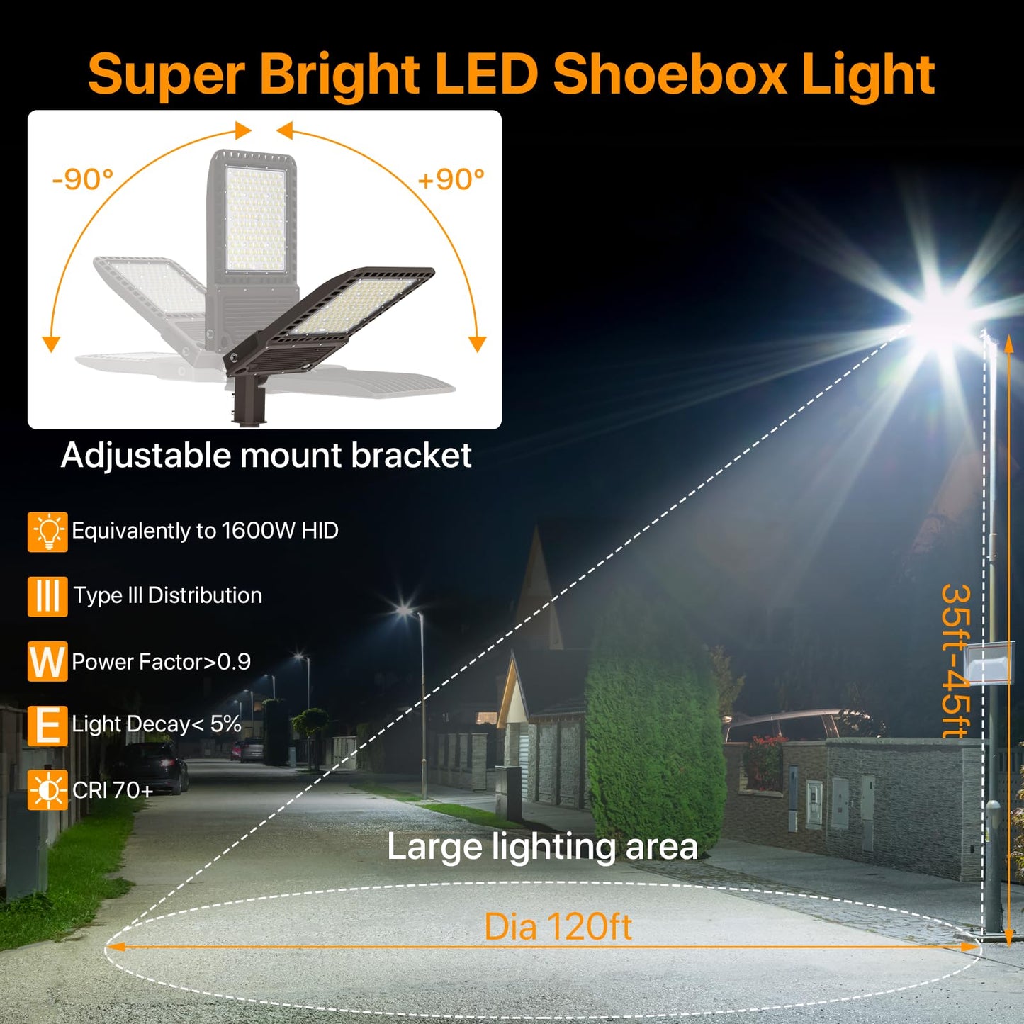 DEMILARE 400W LED Parking Lot Light, 60000LM Pole Lights Outdoor with Dusk to Dawn Photocell 5000K IP65 100-277V, 150LM/W Commercial Lights for Stadium, Roadway