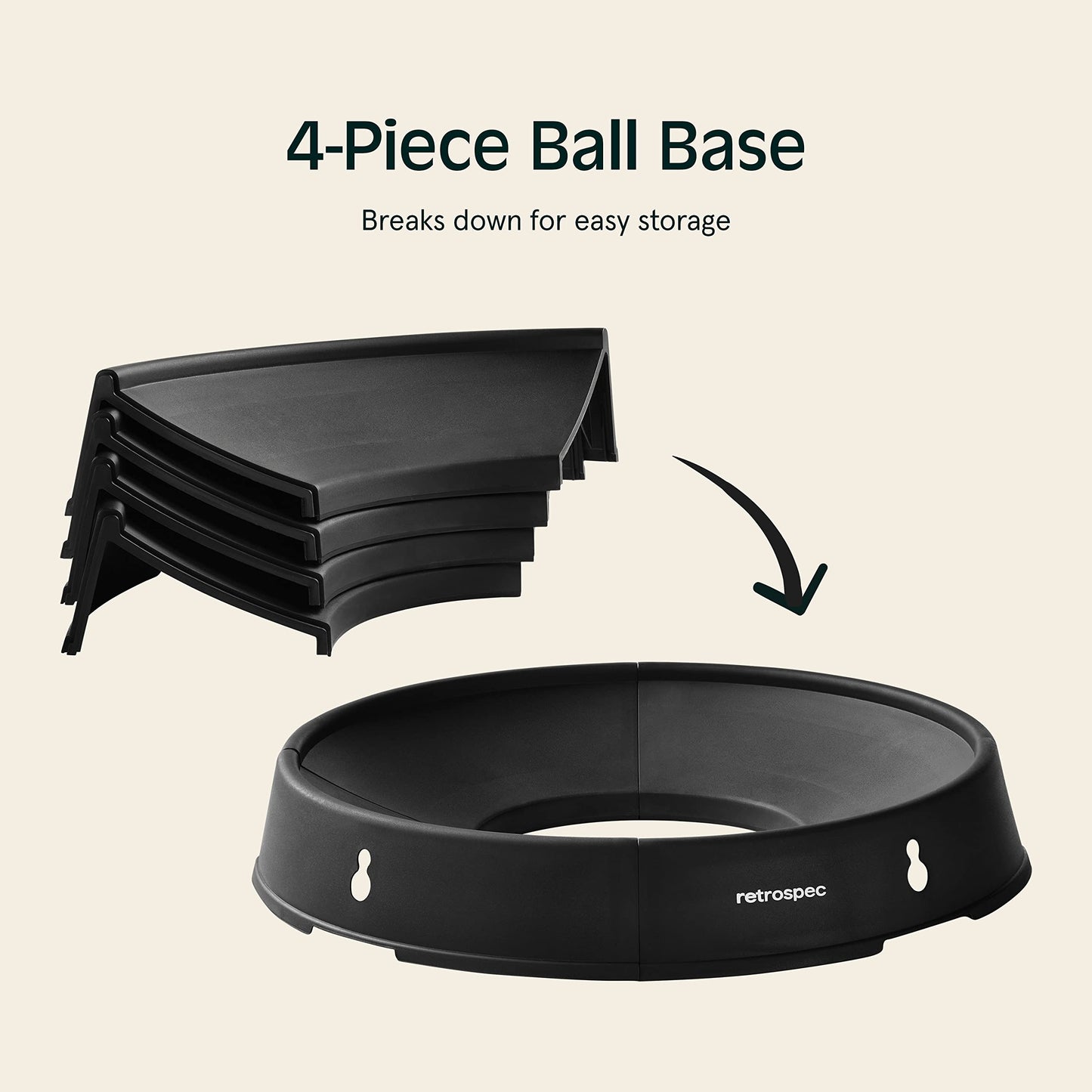 Retrospec Exercise Ball Base - Versatile Yoga and Pilates Accessory, Fits 45, 55, 65, 75cm Balls, Durable ABS Plastic Construction