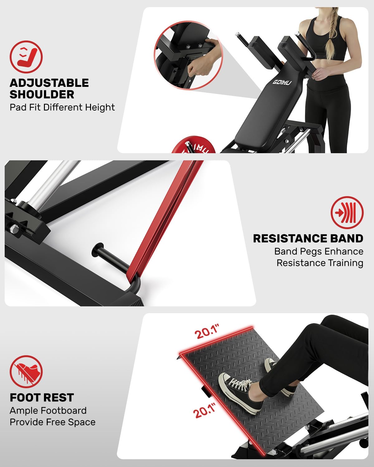 GOIMU L5 Leg Press Hack Squat Machine, 30-Degree Leg Press Machine for Home Gym, Compact Hack Squat Machine with Removable Shoulder Pad, Lower Body Workout Equipment