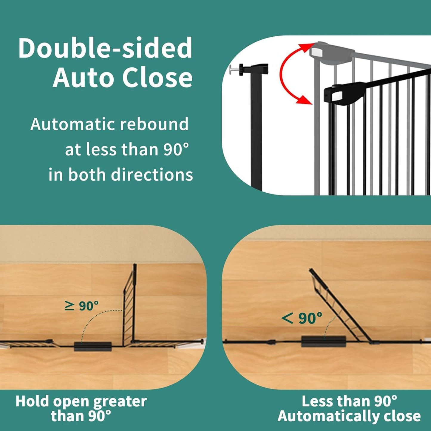 ALLAIBB Triple Lock Extra Wide Baby Gate Pressure Mounted Walk Through Safe Auto Close Black Metal Dog Pet Puppy Cat for Stairs,Doorways,Kitchen 68.11-75.98"