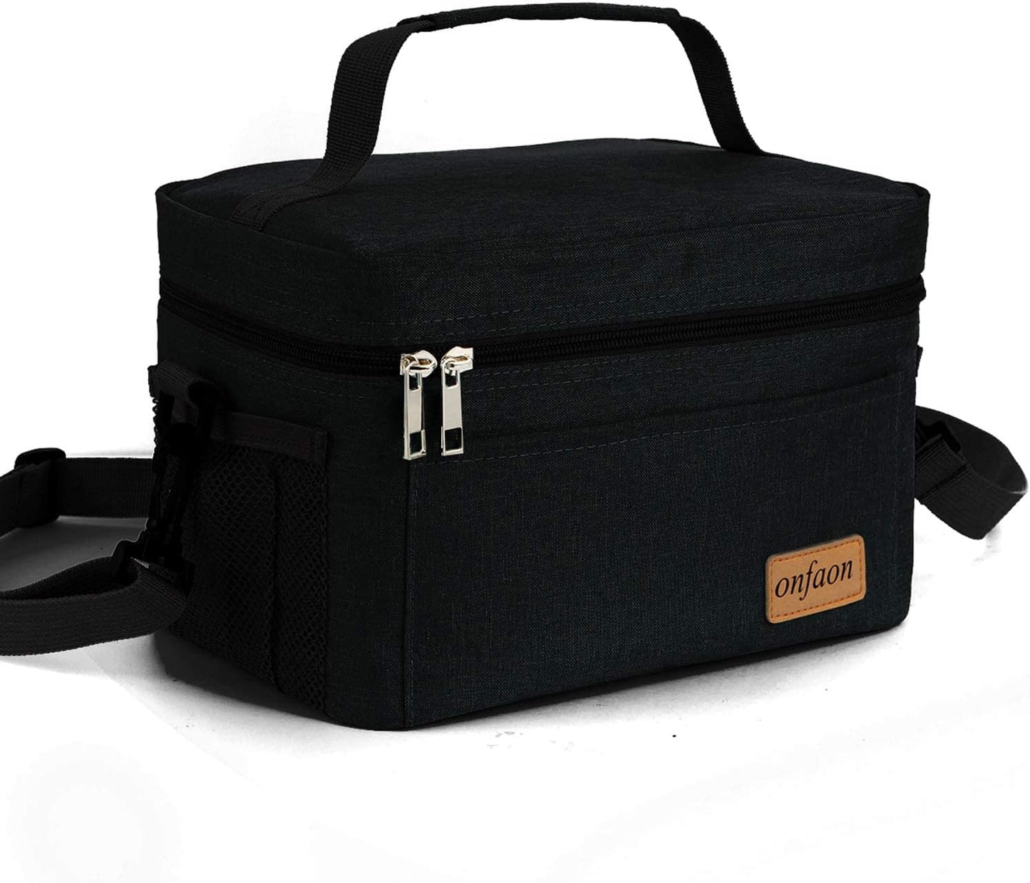 ONFAON Insulated Lunch Bag - Reusable Leakproof Cooler Tote with Adjustable Strap | Black