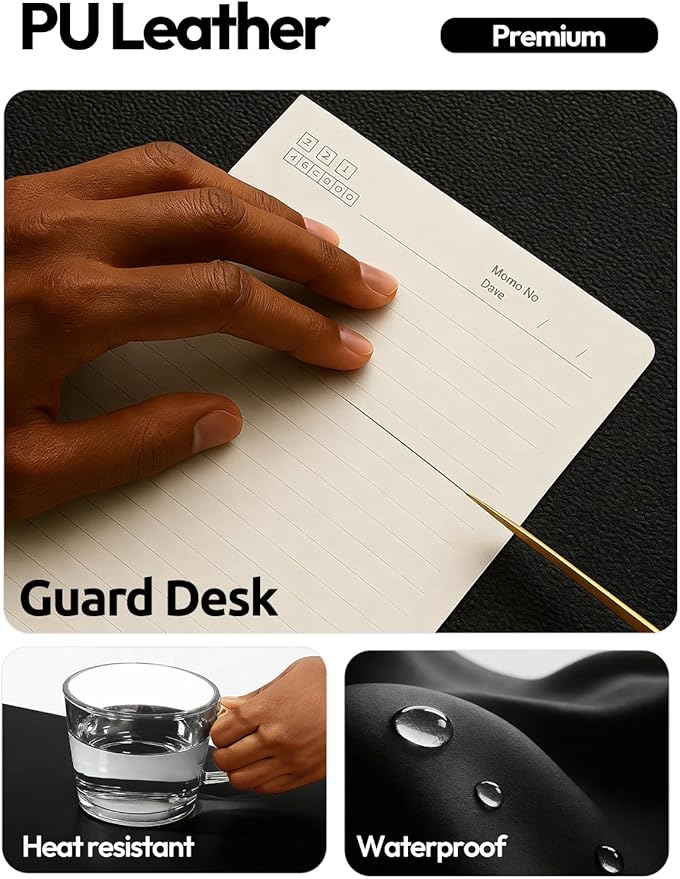 YSAGi Leather Office Desk Pad Protector, Large Mouse Pad, Non-Slip, PU Leather, Laptop Desk Blotter, Waterproof Writing Pad for Office and Home, Black, 23.6" x 13.8"