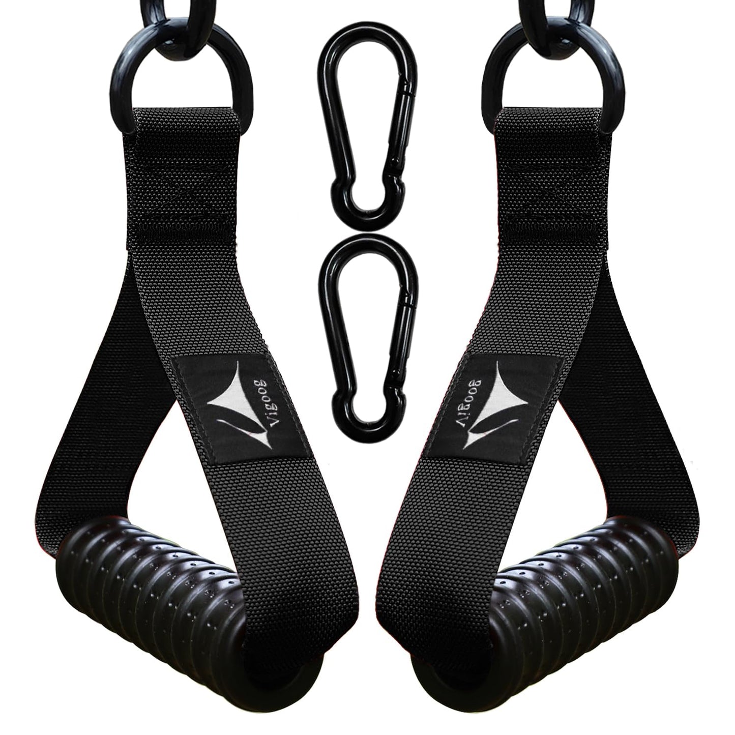Vigoog Heavy Duty Gym Workout Handle Attachments - Powerful, Comfortable & Anti-Slip Rubber Exercise Grips for Cable Machines, Pulley Systems and Other Fitness Equipments (Carbon Black W)