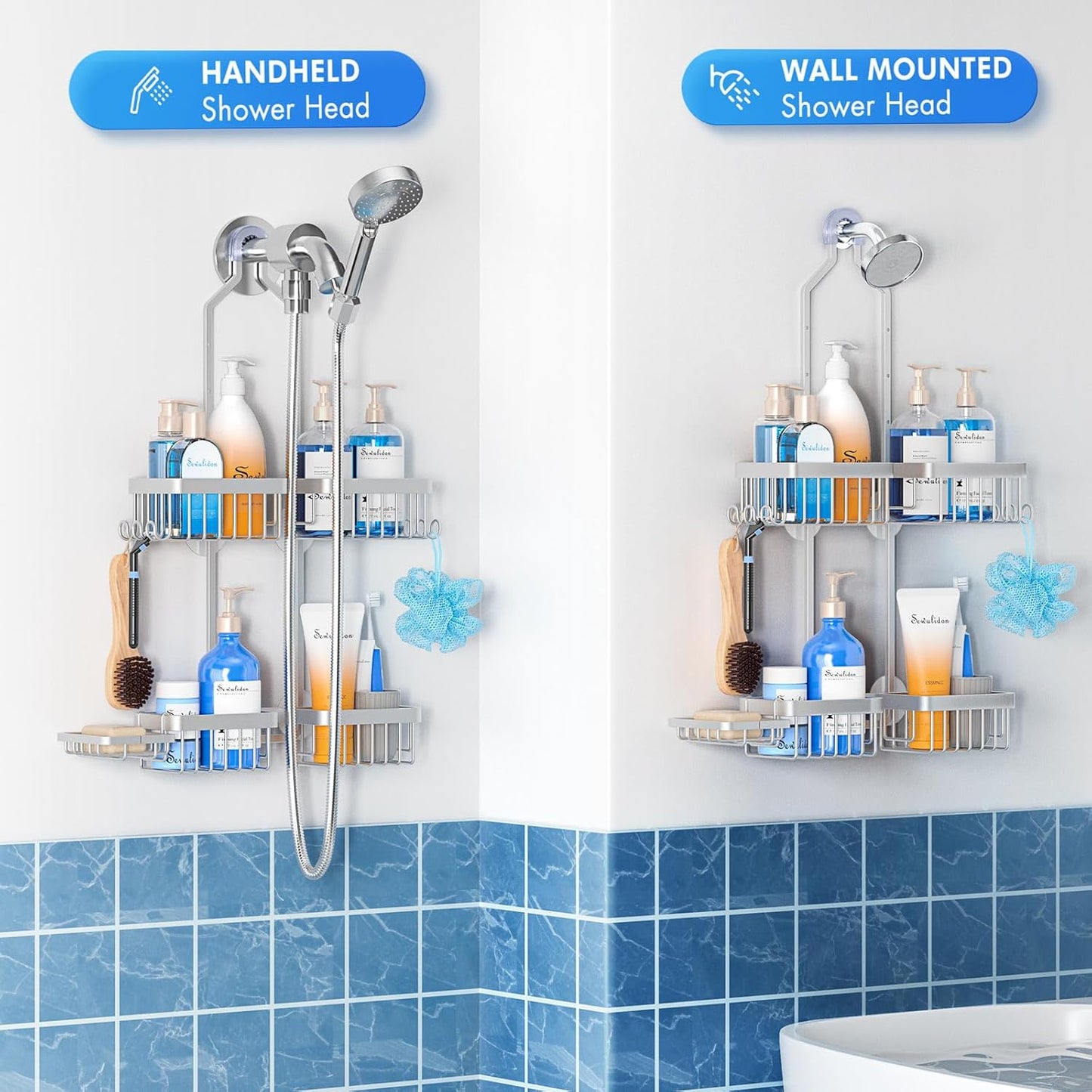 Sewulidon Aluminum Alloy Shower Caddy - Rustproof Hanging Organizer with Adjustable Height & Hooks