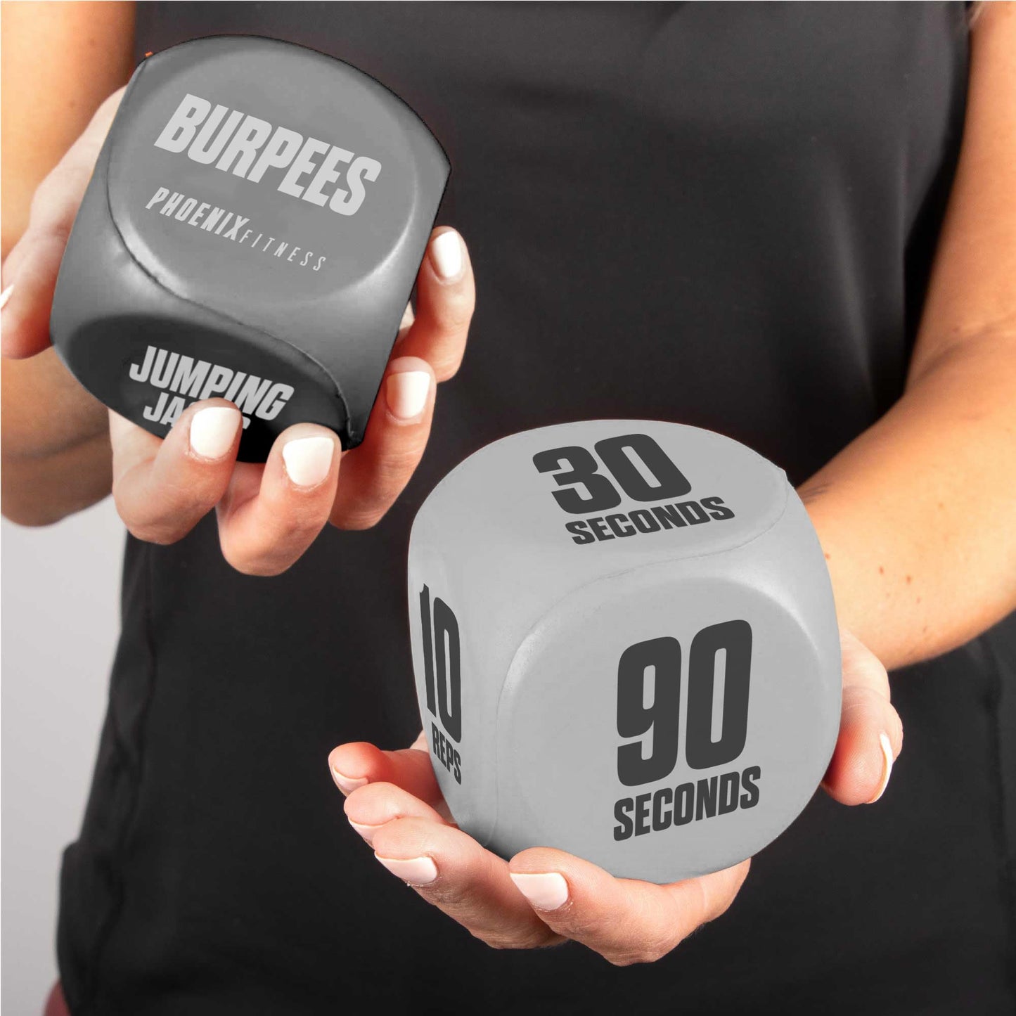 Phoenix Fitness Exercise Dice,Workout Dice Game for Cardio, HIIT Training and Exercise Classes,Training Includes Push Ups, Squats, Jumping Jacks, Crunches and Wildcard for Home and Gym,Black