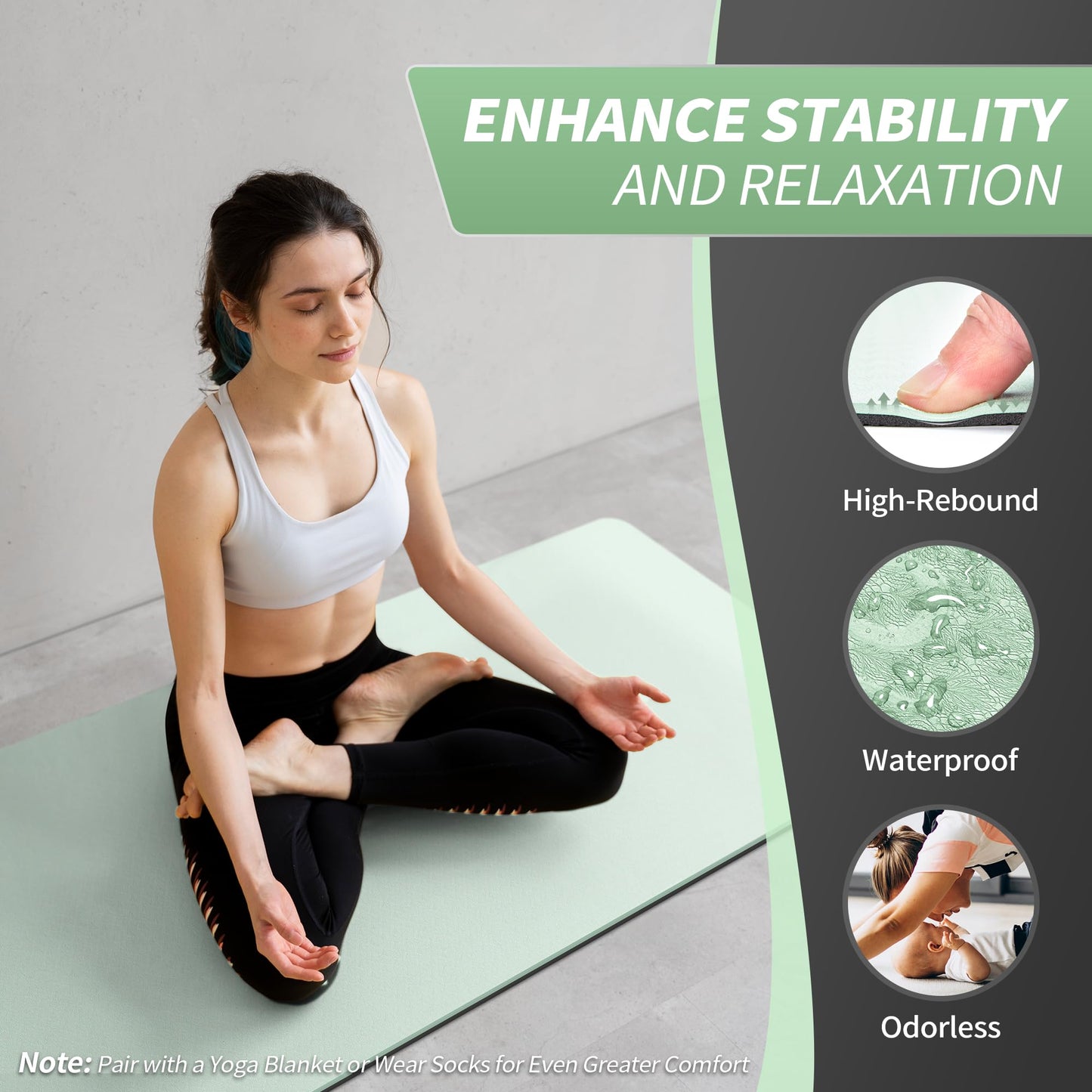 CAMBIVO Yoga Mat for Women Men Kids, 72" x 24" TPE Yoga Mats, 1/3 & 1/4 & 2/5 Inch Extra Thick Yoga Mat Non Slip, Workout Mat with Carrying Strap for Yoga, Pilates,Meditation and Floor Exercises