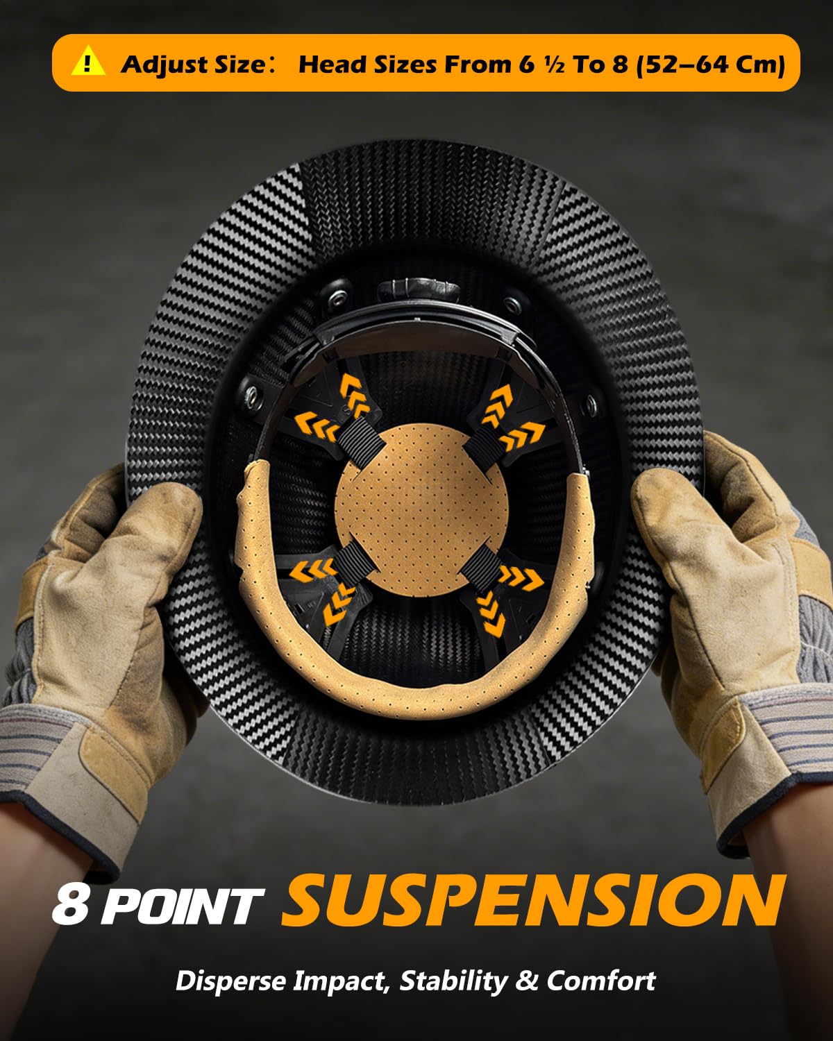 Carbon Fiber Hard Hat, Full Brim, OSHA Approved ANSI Z89 1 Hard Hats for Men&Women, 8 Point Ratchet Suspension, Lightweight Safety Helmet for Construction, Industrial, Outdoor Work