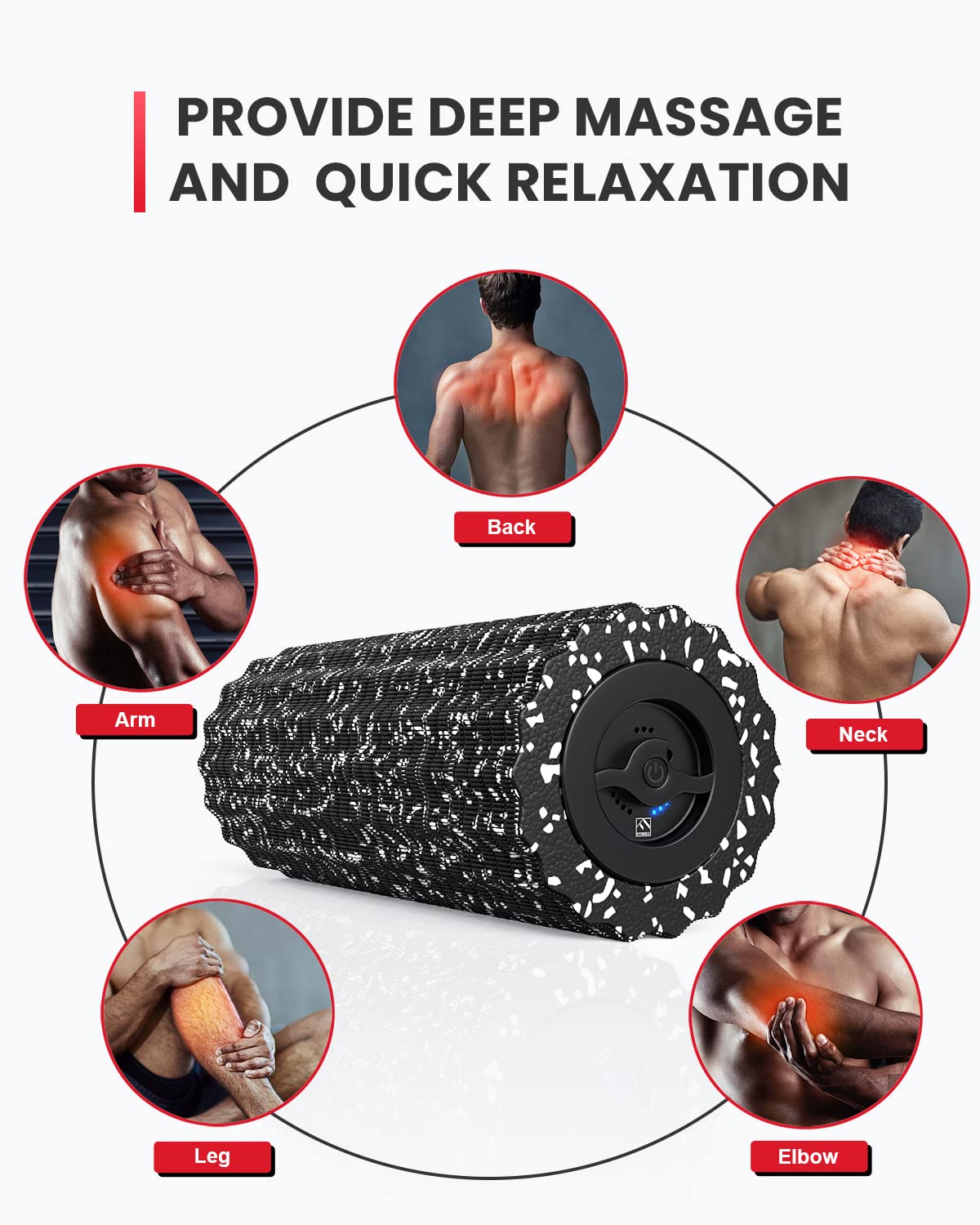 FITINDEX Vibrating Foam Roller for Muscle Deep Tissue, Back Pain Relief, Leg Foot Neck Massager, Exercise, Pilates, Muscle Recovery, Physical Therapy, 4-Speed, Rechargeable, Black