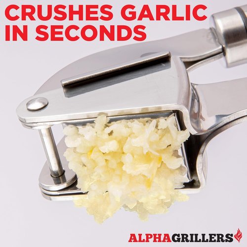 Alpha Grillers Garlic Press - Stainless Steel, Easy to Clean & Rust-Proof | Includes Silicone Peeler & Brush