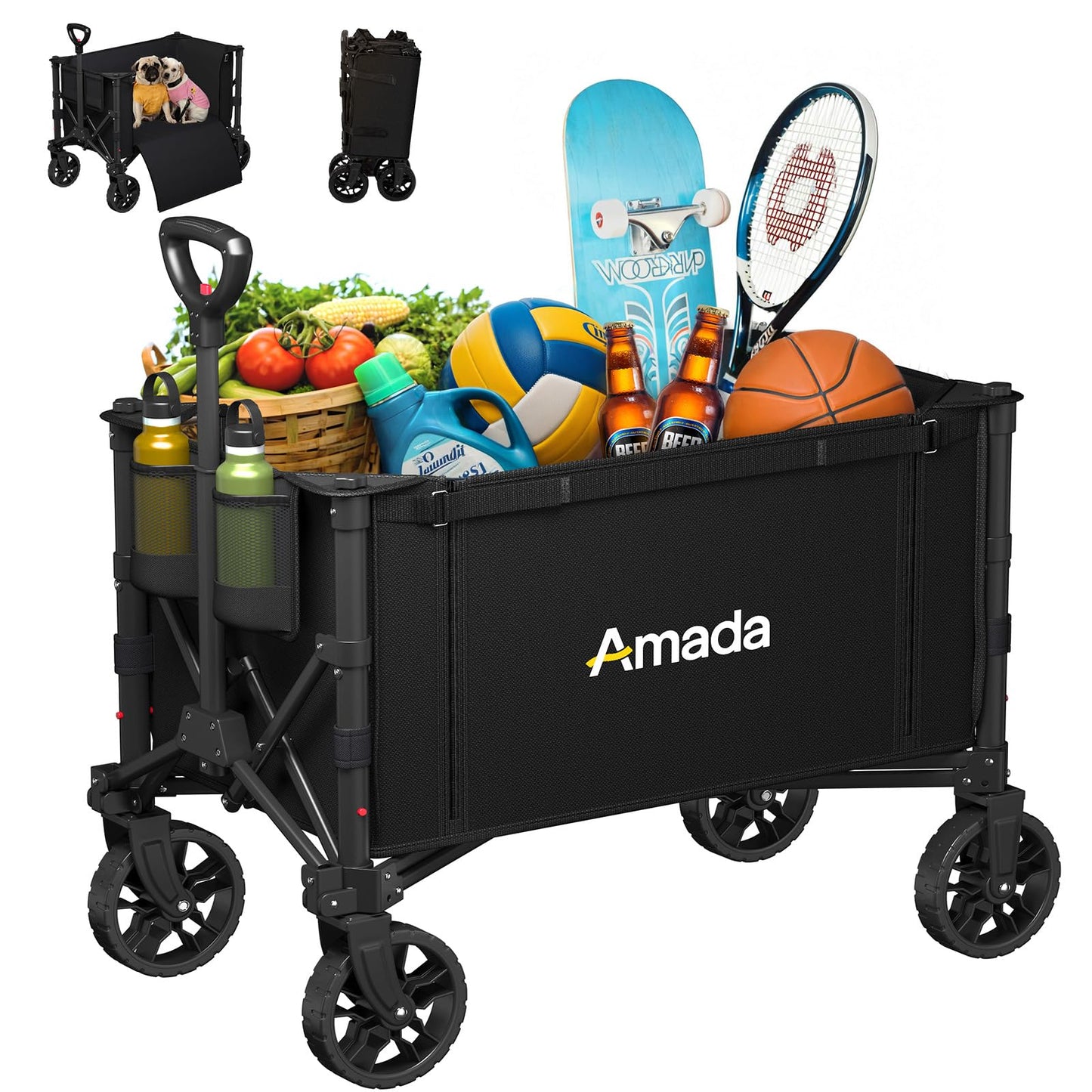 120L Wagons Carts Foldable, Collapsible Wagon Cart with 220 lbs Max Load and Expandable Storage, Heavy-Duty Foldable Wagon Cart with Wheels for Groceries, Shopping, Sport, Beach, Garden and Camping