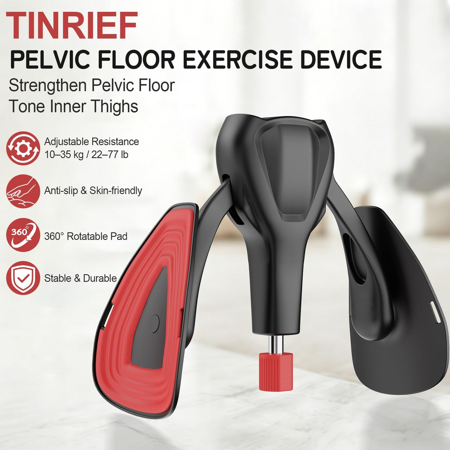 Pelvic Floor Exercise Devices 77 lb Adjustable Kegel Inner Thigh Exerciser and Hip Trainer Workout Equipment for Home Postpartum Recovery Women Men, with Band, Black