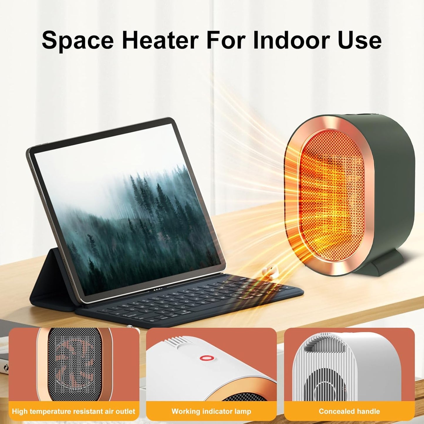 Skiennix Indoor Electric Space Heater - 1200W Fast & Quiet Ceramic Heater for Large Rooms | White