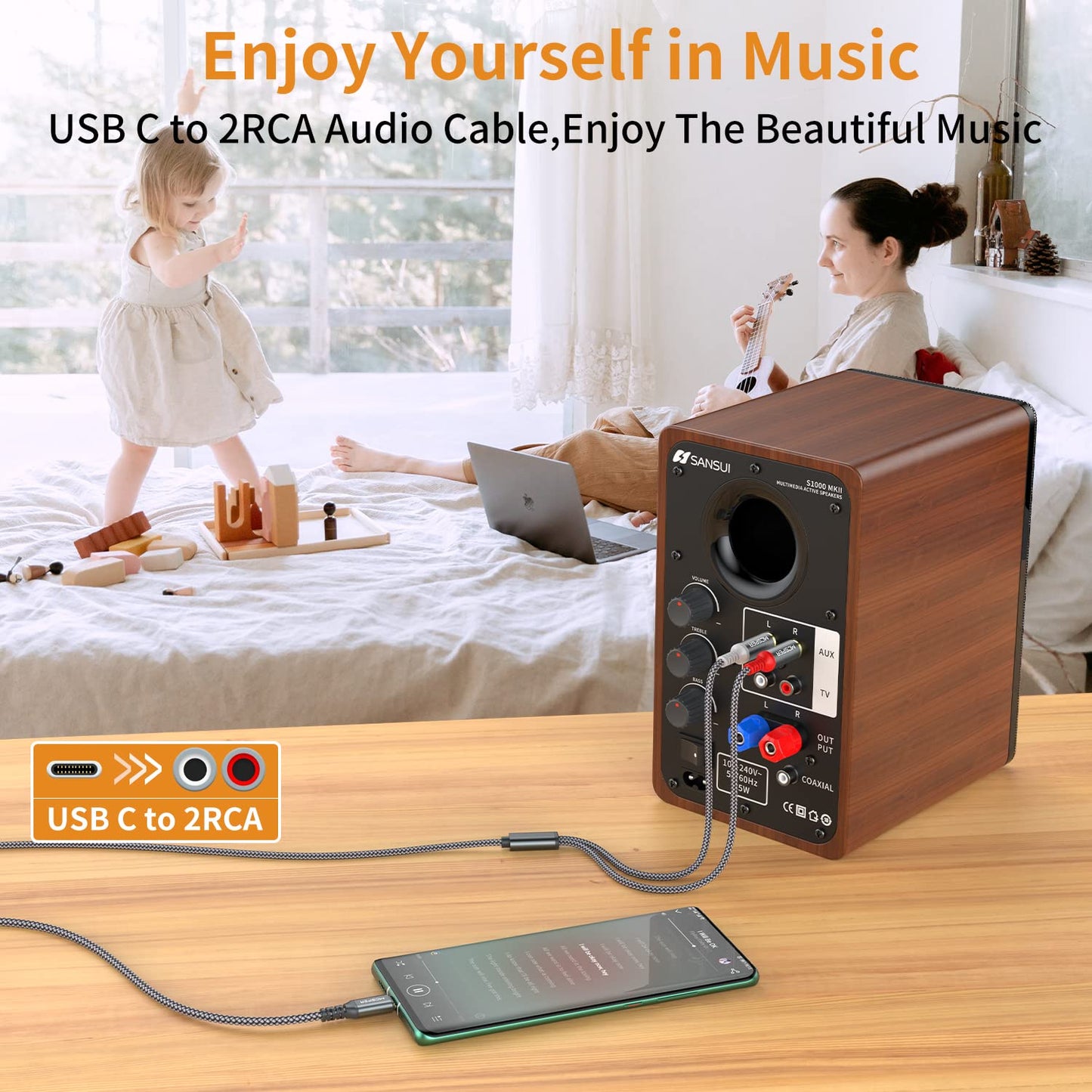 MCSPER 2 6.6 2RCA S23/S22/S21 USB C to RCA Audio Cable, Ft Type-C to RCA Male to Male Y RCA Splitter, Jack USB-C Audio