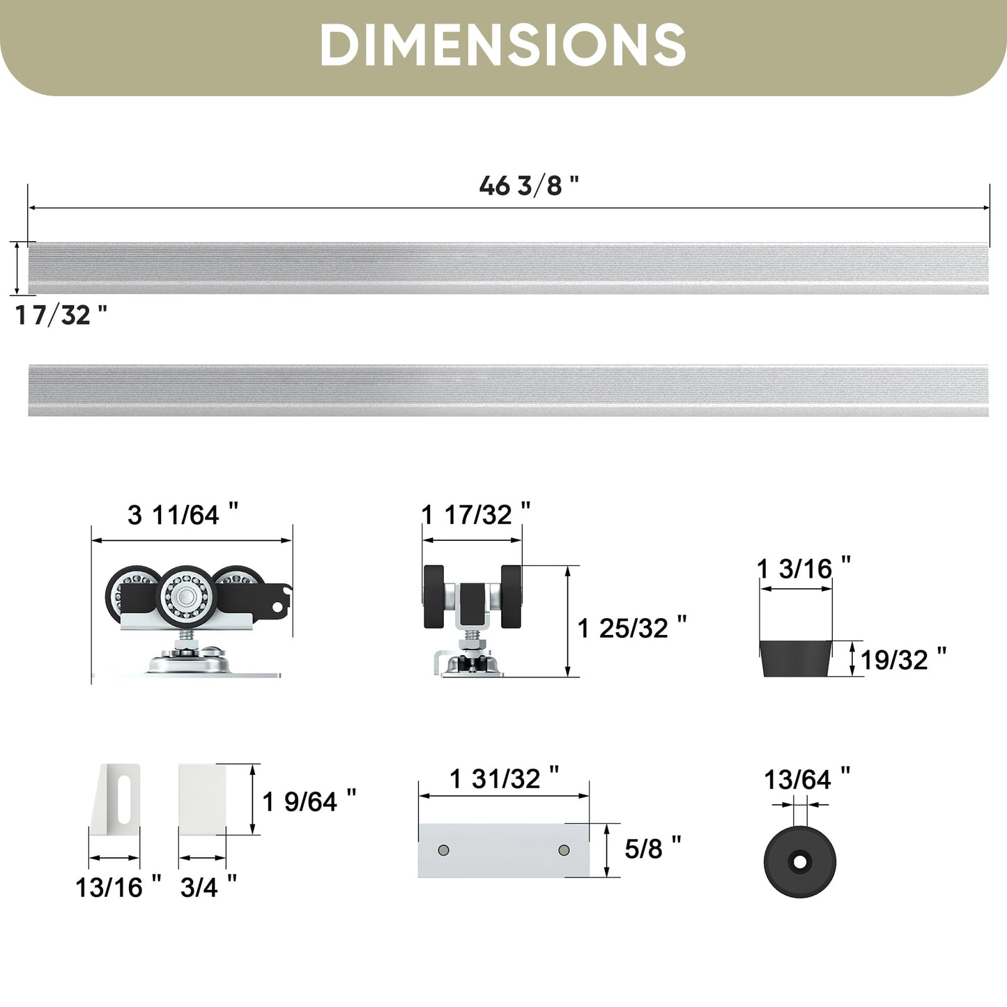 BarnBase Pocket Door Hardware Kit, 8FT Spliced Aluminum Track, 92" Quiet & Smooth Sliding, Suitable for Door Width 24"-48"