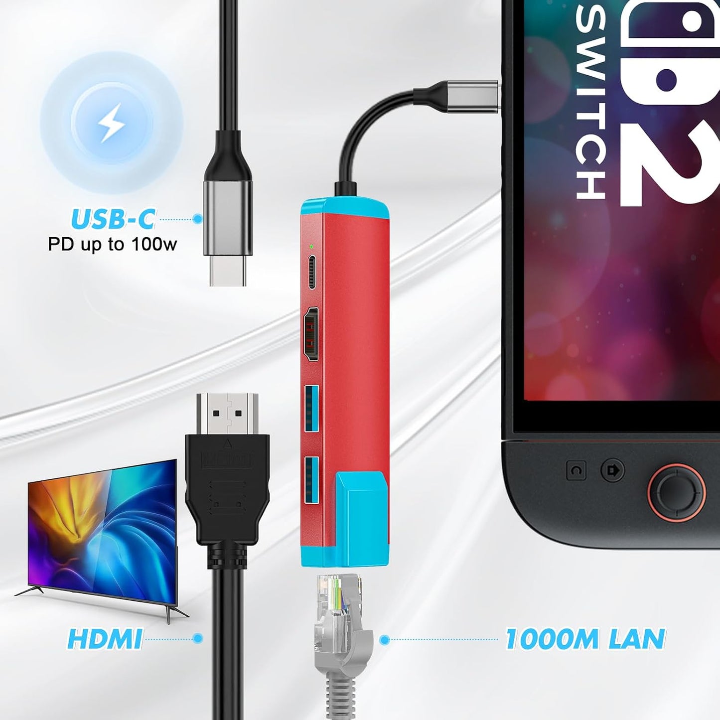 LA NREUCETS 2,USB 4K@60Hz 3.0 Port/1000M 2/Switch/Switch USB C to HDMI Adapter for Switch C Docking Station with HDMI