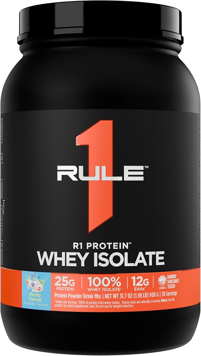 Rule 1 R1 Protein Whey Isolate - with 25g Protein & 6g BCAA Exclusively from Isolated & Hydrolyzed Sources for Workout Recovery (2 Pounds*, Fruity Cereal)