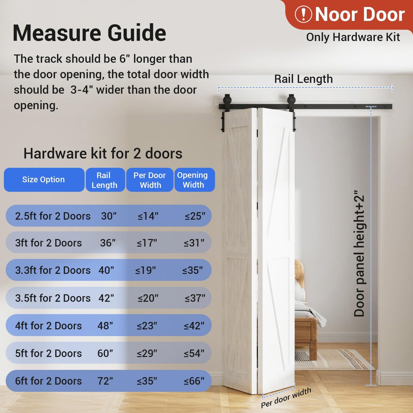 CCJH 30" Bi-Folding Sliding Barn Door Hardware Kit for 2 Doors,Slide Smoothly Quietly,Black Track J Shape Roller,No Door