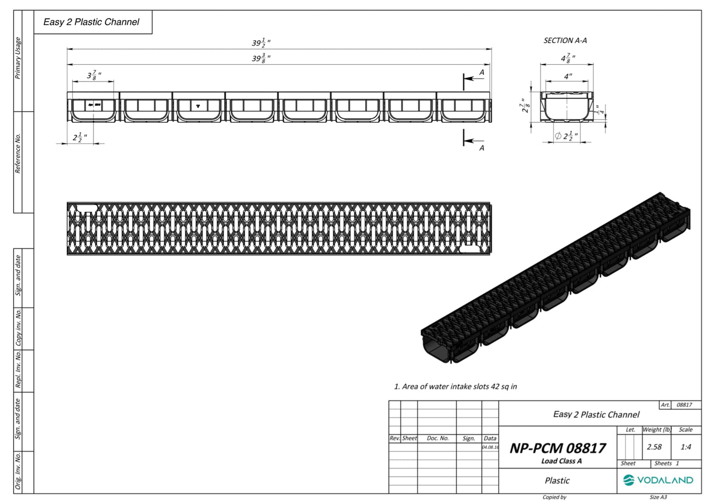 Vodaland - 4 Inch Trench Drain System with Grate - Ivory Color - Easy 2 Channel (5)