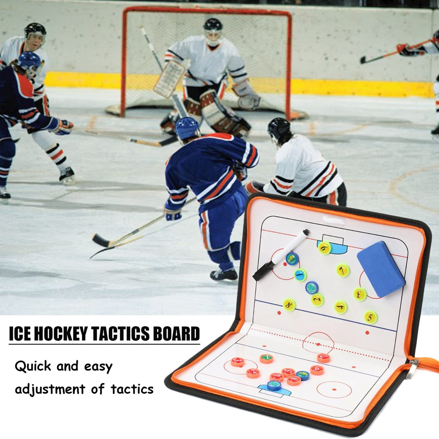 Joyeee Ice Hockey Dry Erase Coaching Board, Durable Foldable Leather Tactic Coaching Board for Ice Hockey Coach, Ice Hockey Team Must Portable Coach Tool, Ice Hockey Training Accessories Stuff, Black