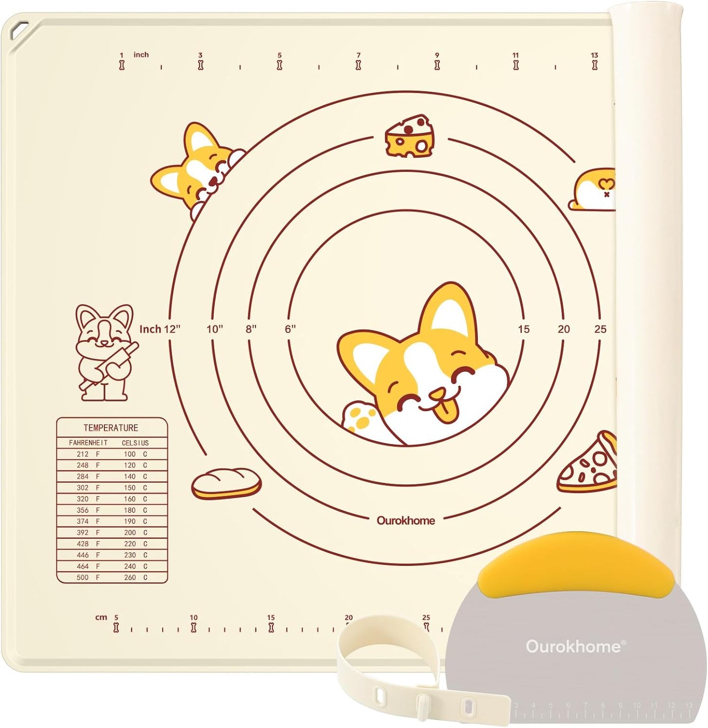 Ourokhome Silicone Baking Mat - Non-Stick, BPA-Free, 20'' x 16'' | Durable, Dishwasher Safe, Beige