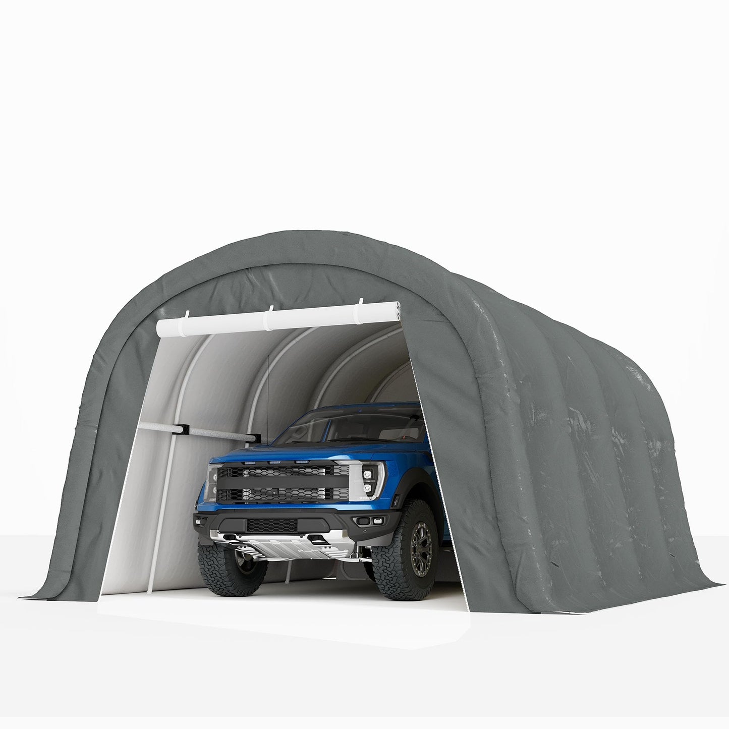 COSIEST 13'×20' Storage Shelter Outdoor Round Carport, Heavy-Duty Garage Canopy with Dual Roll-Up Doors Weatherproof PE Cover, Multi-Purpose Vehicle/Tractor Shed for Backyard/Driveway/Farm(Gray)